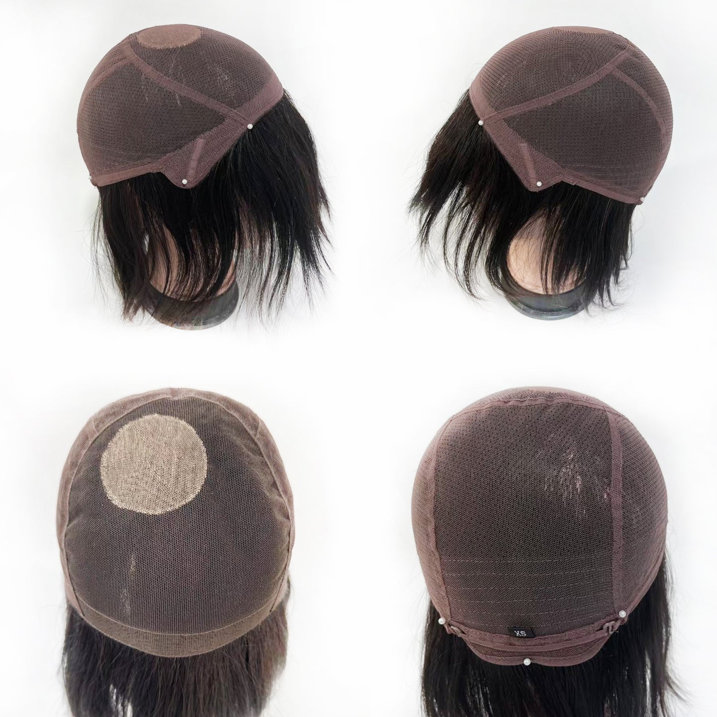 Pre cut human hair men wig with silk base crown natural black color wig for men