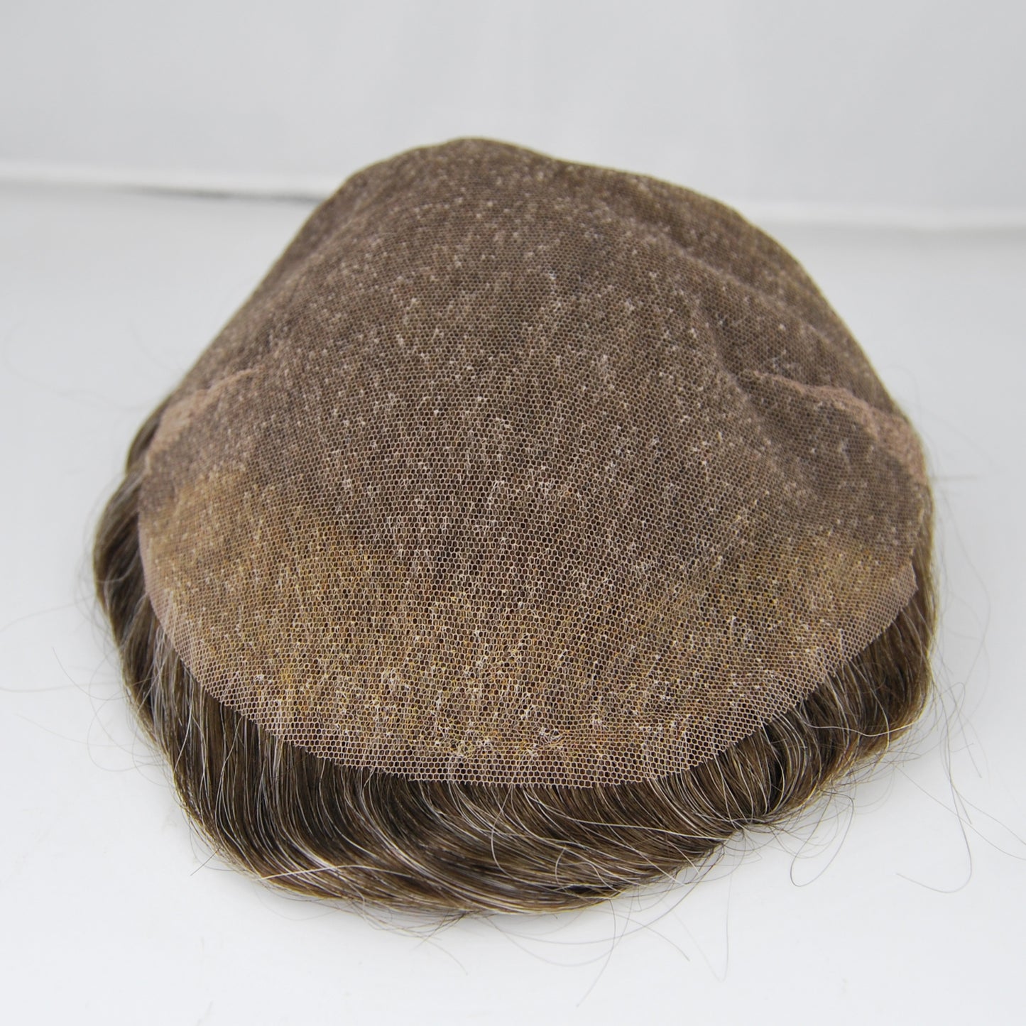 Clearance toupee dark brown mixed 20% grey hair piece for men all french lace durable breathable hair system
