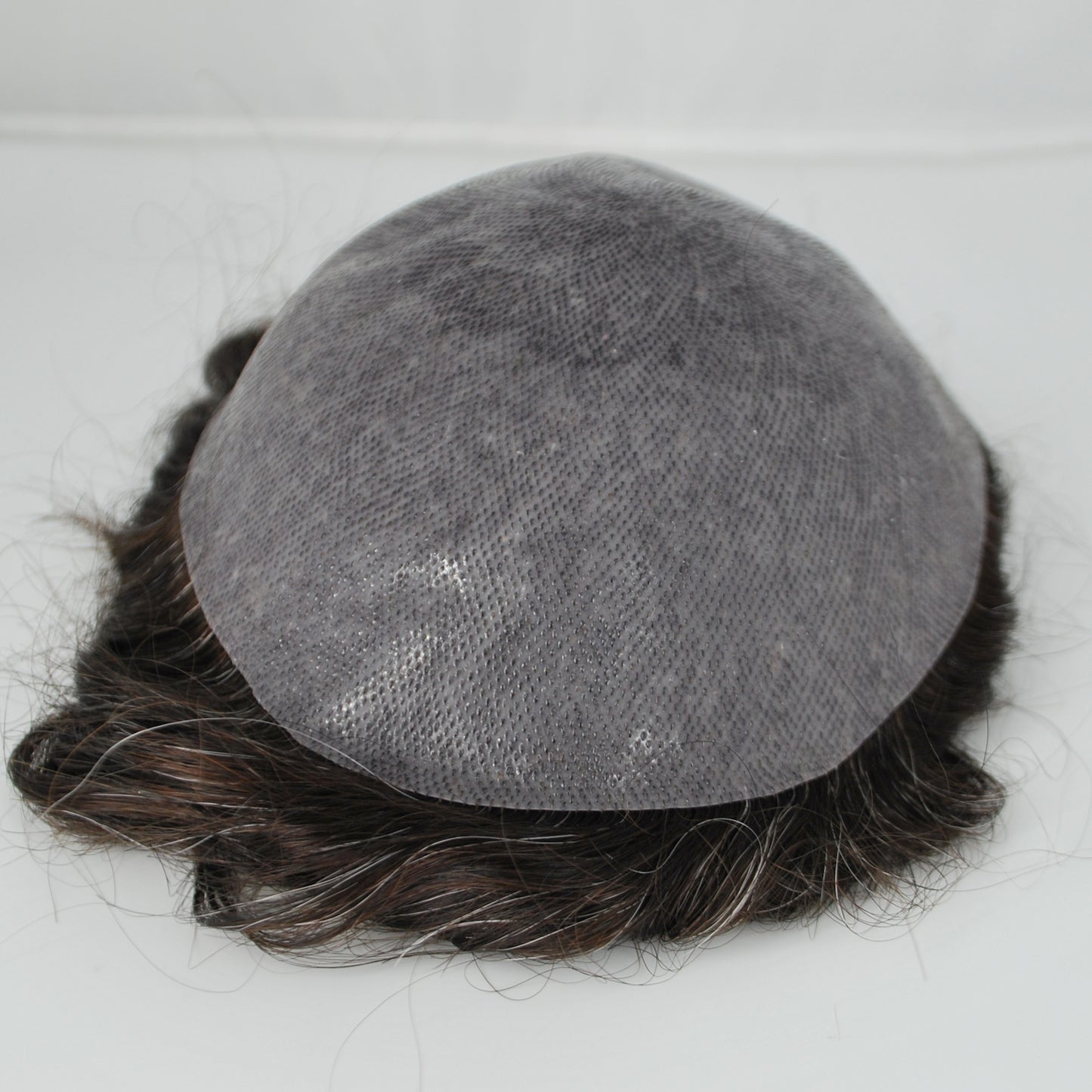 Clearance toupee #2 dark brown mixed 15% grey hair system for men thin PU knotted