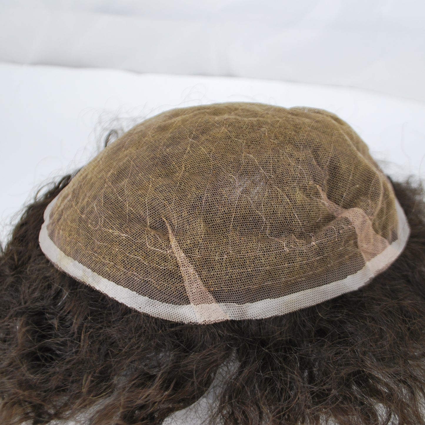 Clearance men hair system 1.4 cm curly toupee #2 dark brown all French lace hair replacement
