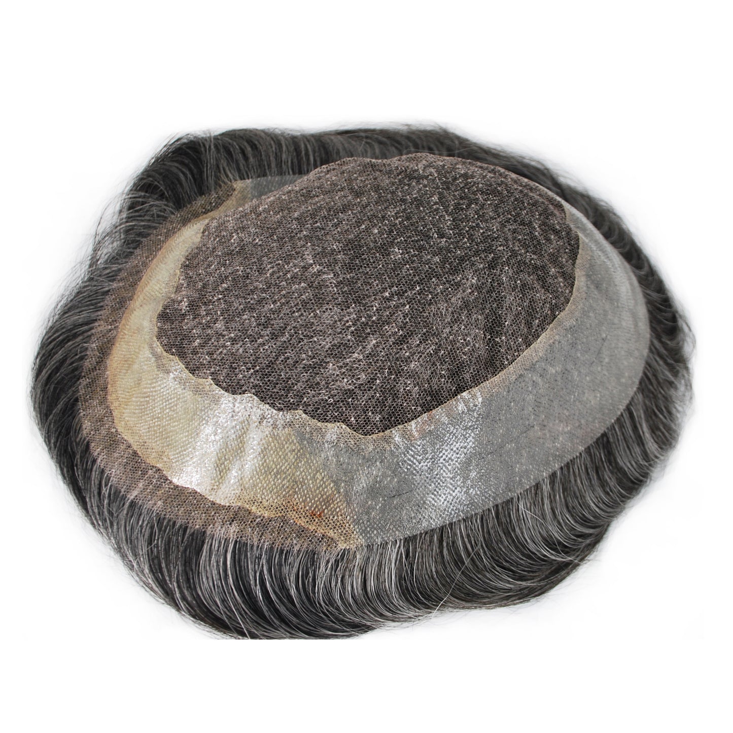 stock men toupee wig natural black color mixed grey color #1B 10-80%human hair system for men