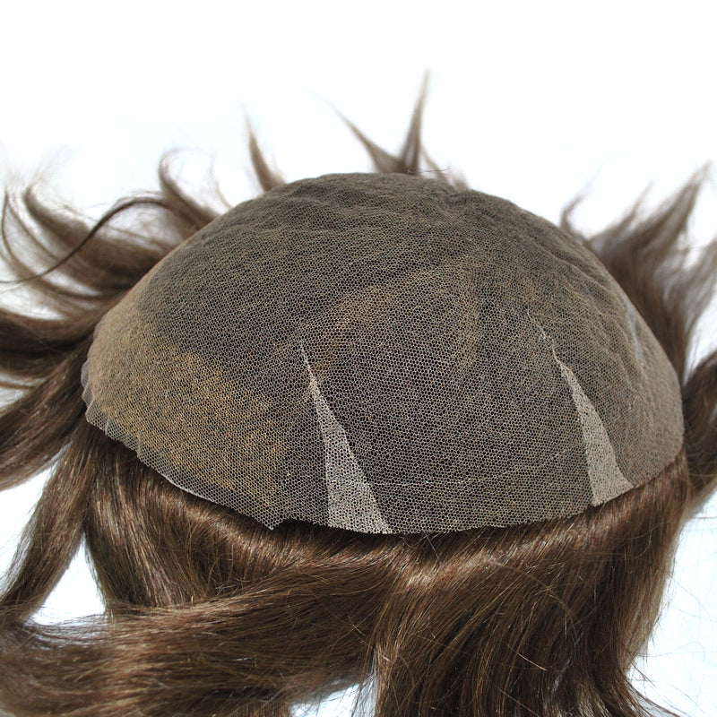 Medium Brown All Swiss Lace Toupee for Men Bleached Knots Mens Hair System Hairpiece Toupee