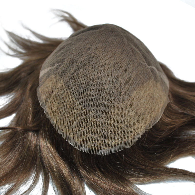 Medium Brown All Swiss Lace Toupee for Men Bleached Knots Mens Hair System Hairpiece Toupee