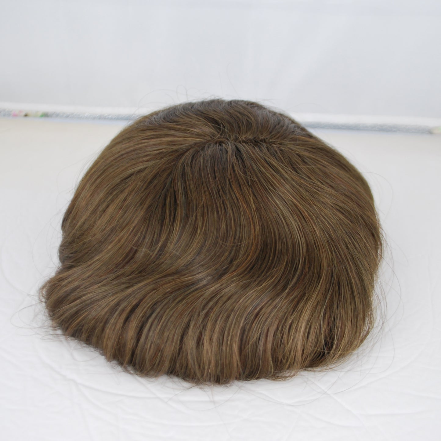 Clearance#4 medium brown toupee for old man 9.5x6.5" French lace men's hair piece