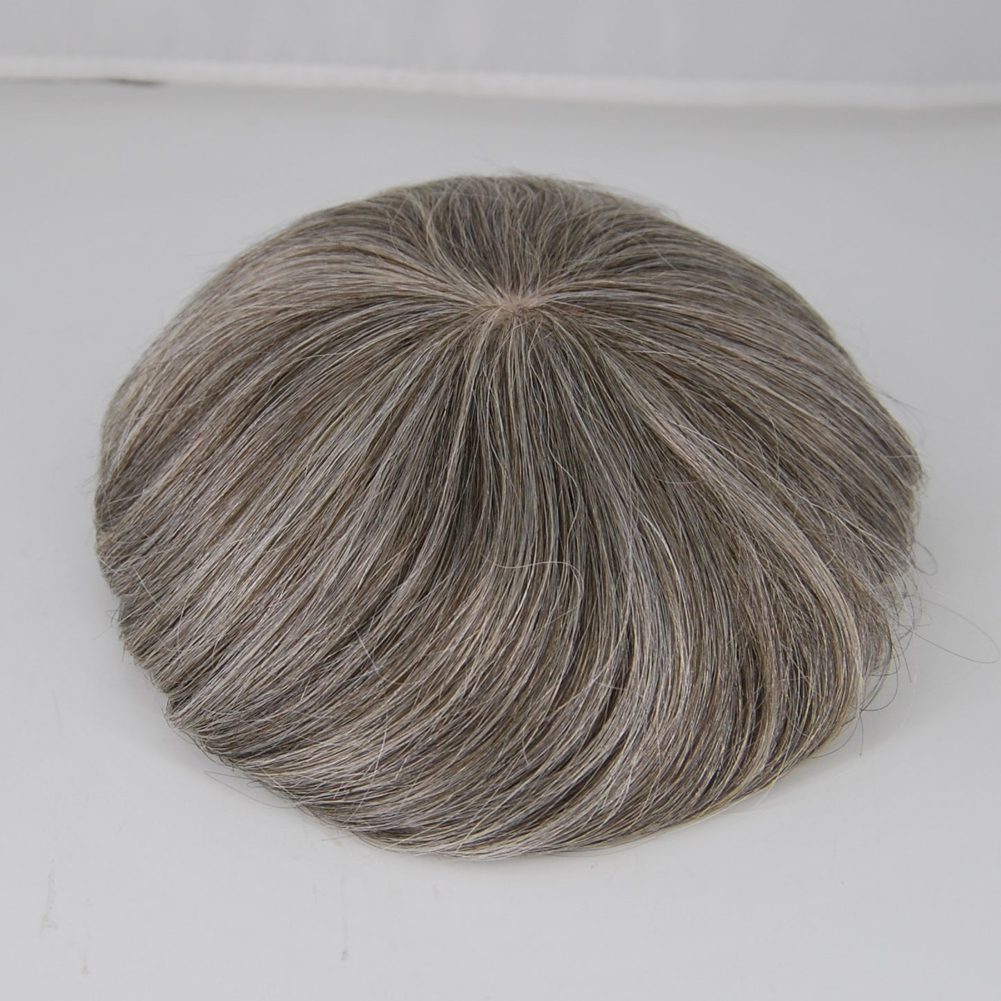 Clearance toupee #3 ash brown mixed 65% grey hair silk base with PU around human hair replacement