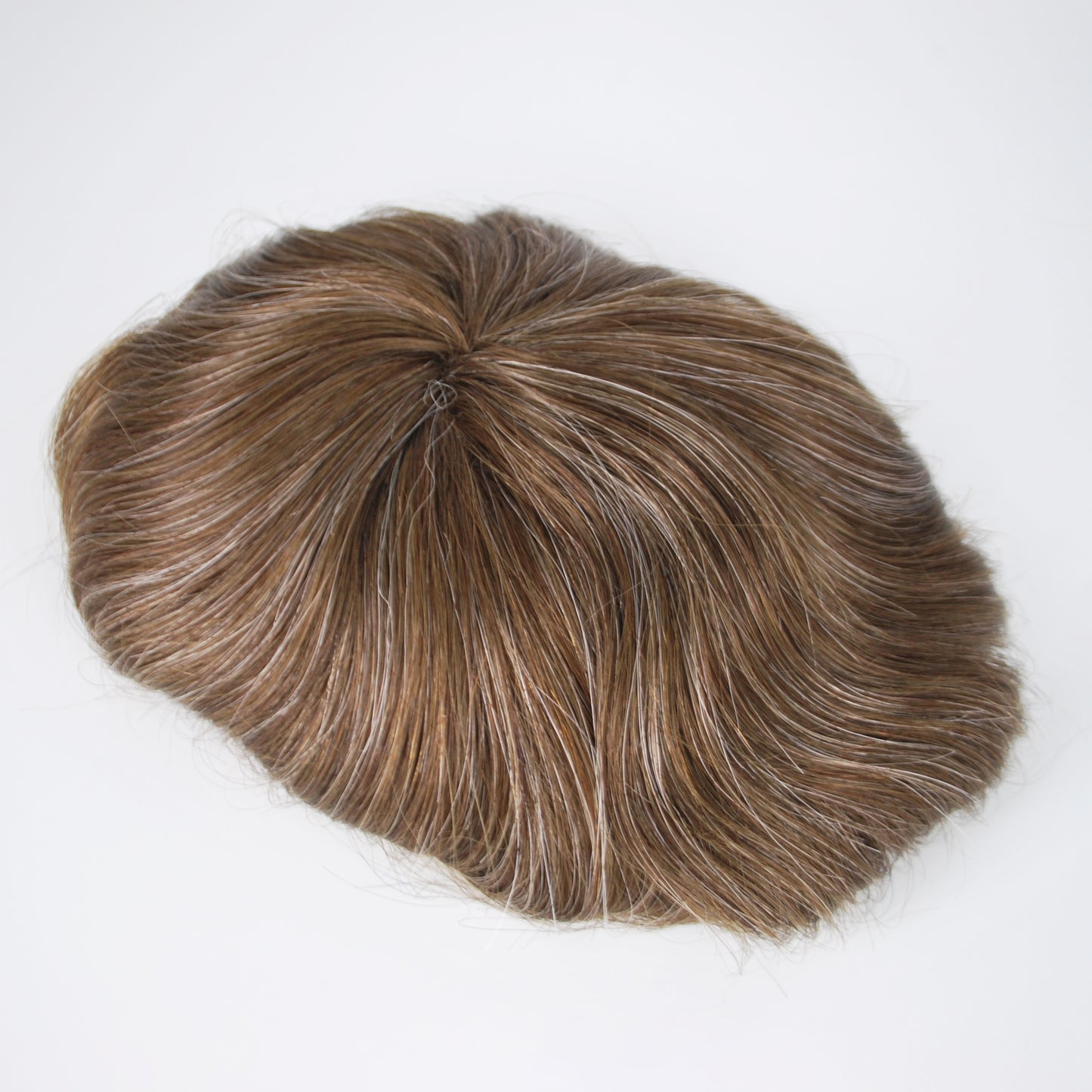 Clearance toupee for men #4 brown color mixed 10% grey hair French lace with PU around
