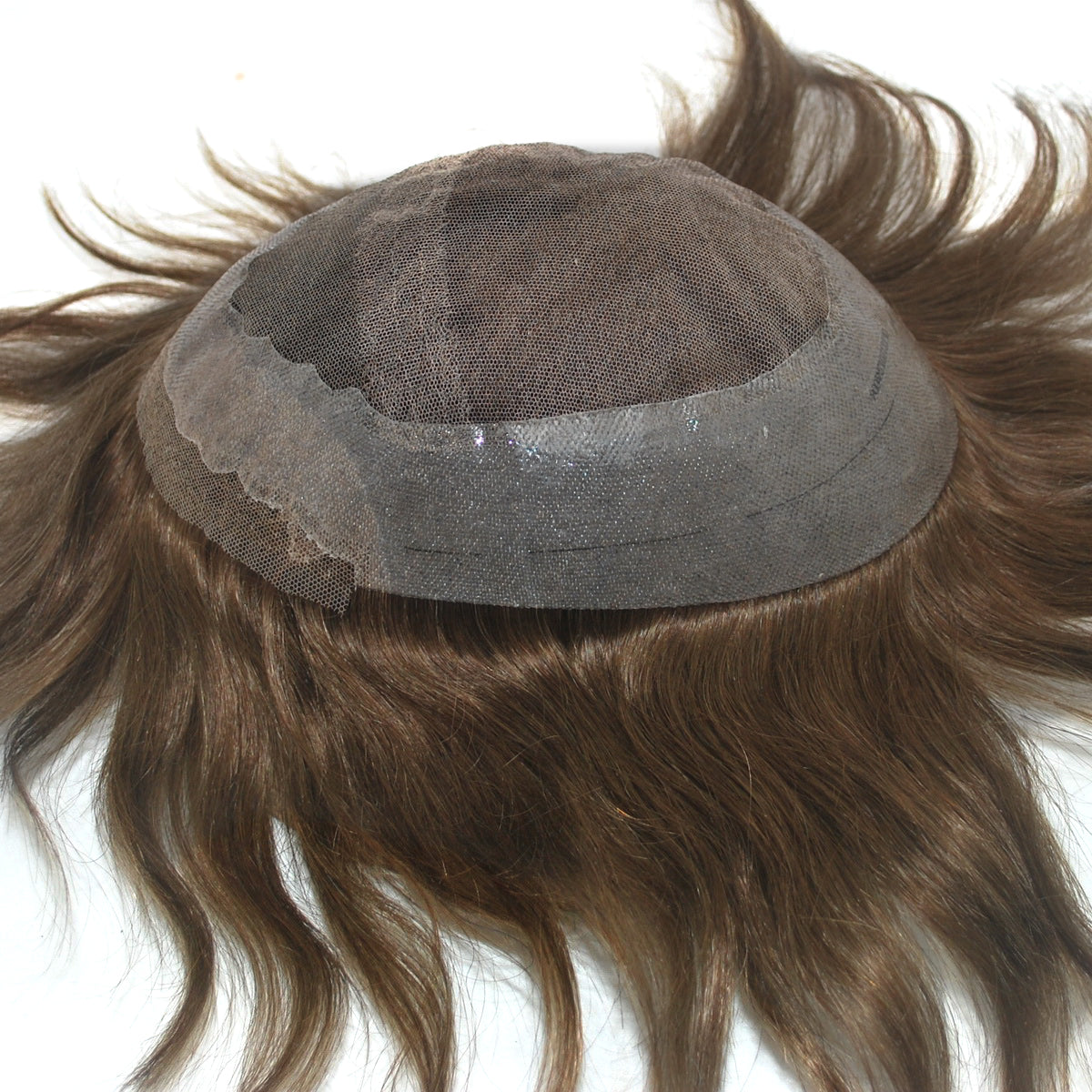 #4 Medium Brown Prosthesis for Men French Lace Front Toupee with PU Around Human Hair System