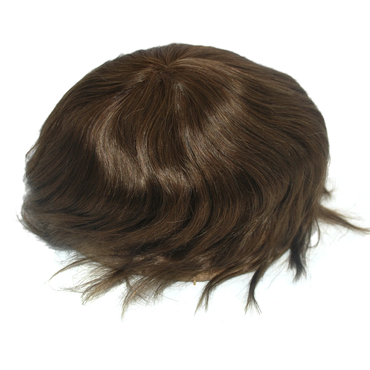 #4 Medium Brown Prosthesis for Men French Lace Front Toupee with PU Around Human Hair System