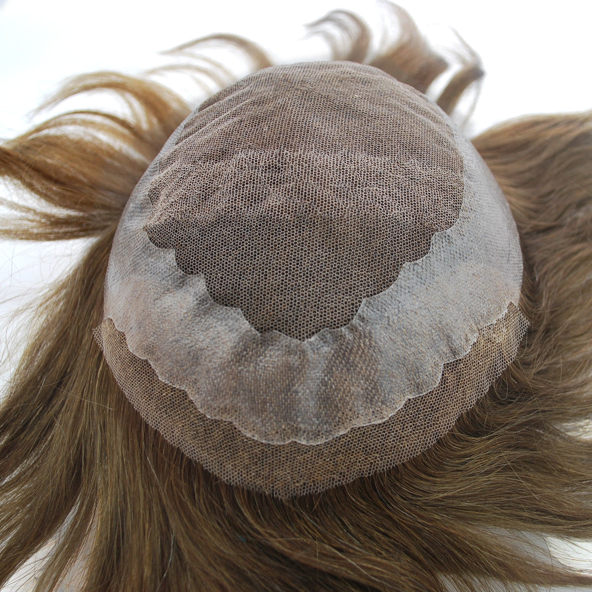 #4 Medium Brown Prosthesis for Men French Lace Front Toupee with PU Around Human Hair System