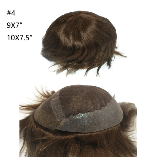#4 medium brown toupee for men French lace PU with back and sides lace front hair piece
