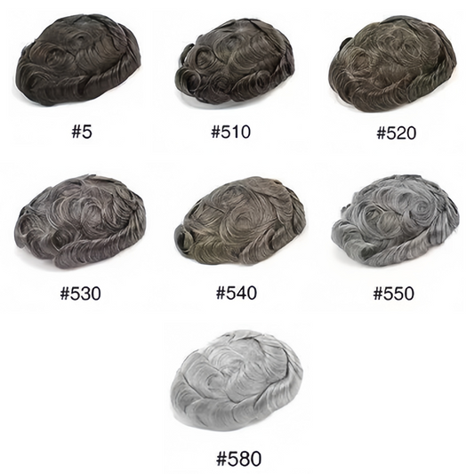 #5 Light Brown with 10-80% Grey Mixed Men's Toupee Stock Human Hair Wig System