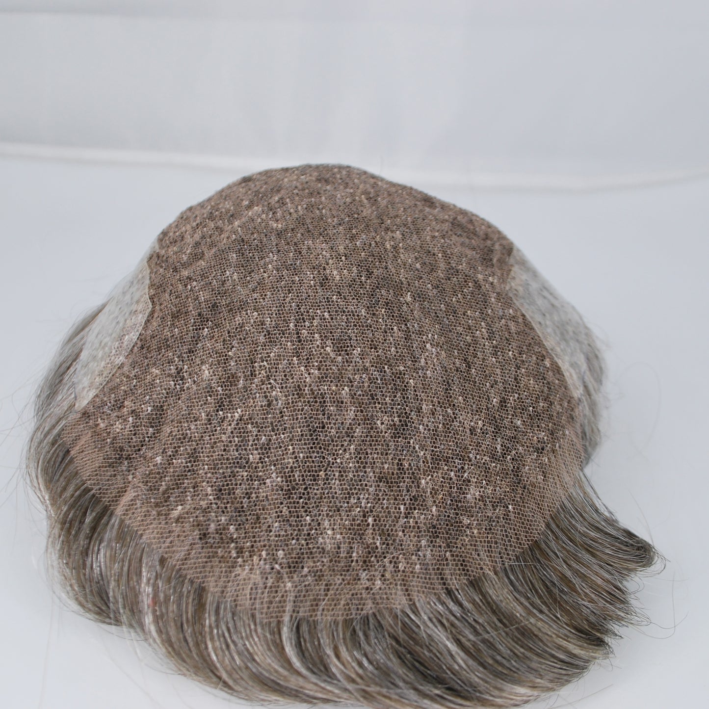 Clearance #3 brown grey mixed 50% toupee for men French lace with PU back and sides human hair men wig