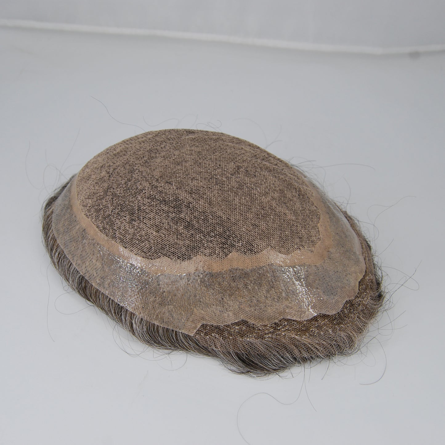 Clearance toupee silk base with PU around hair system #1 jet black mixed 50% grey hair system