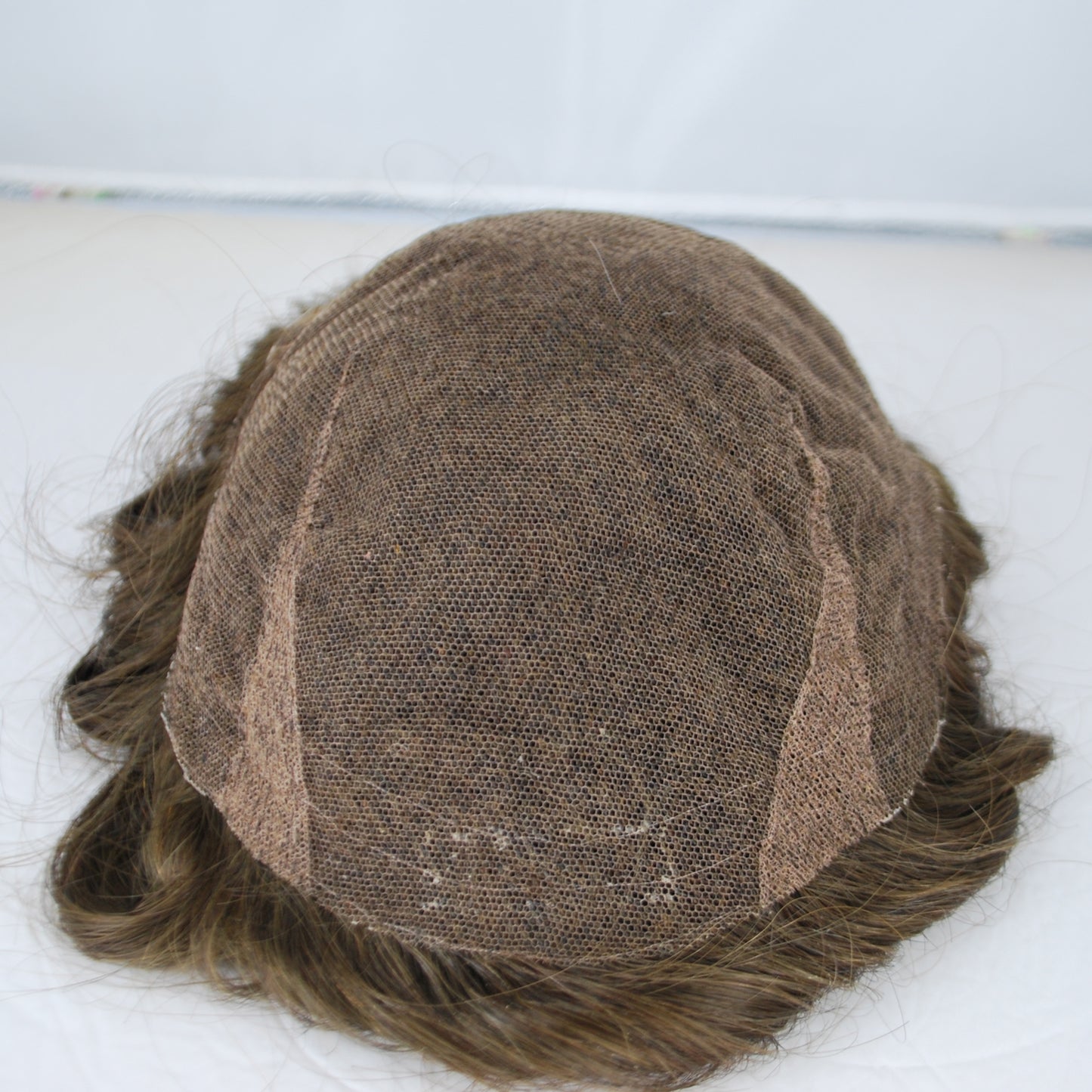 Clearance#4 medium brown toupee for old man 9.5x6.5" French lace men's hair piece