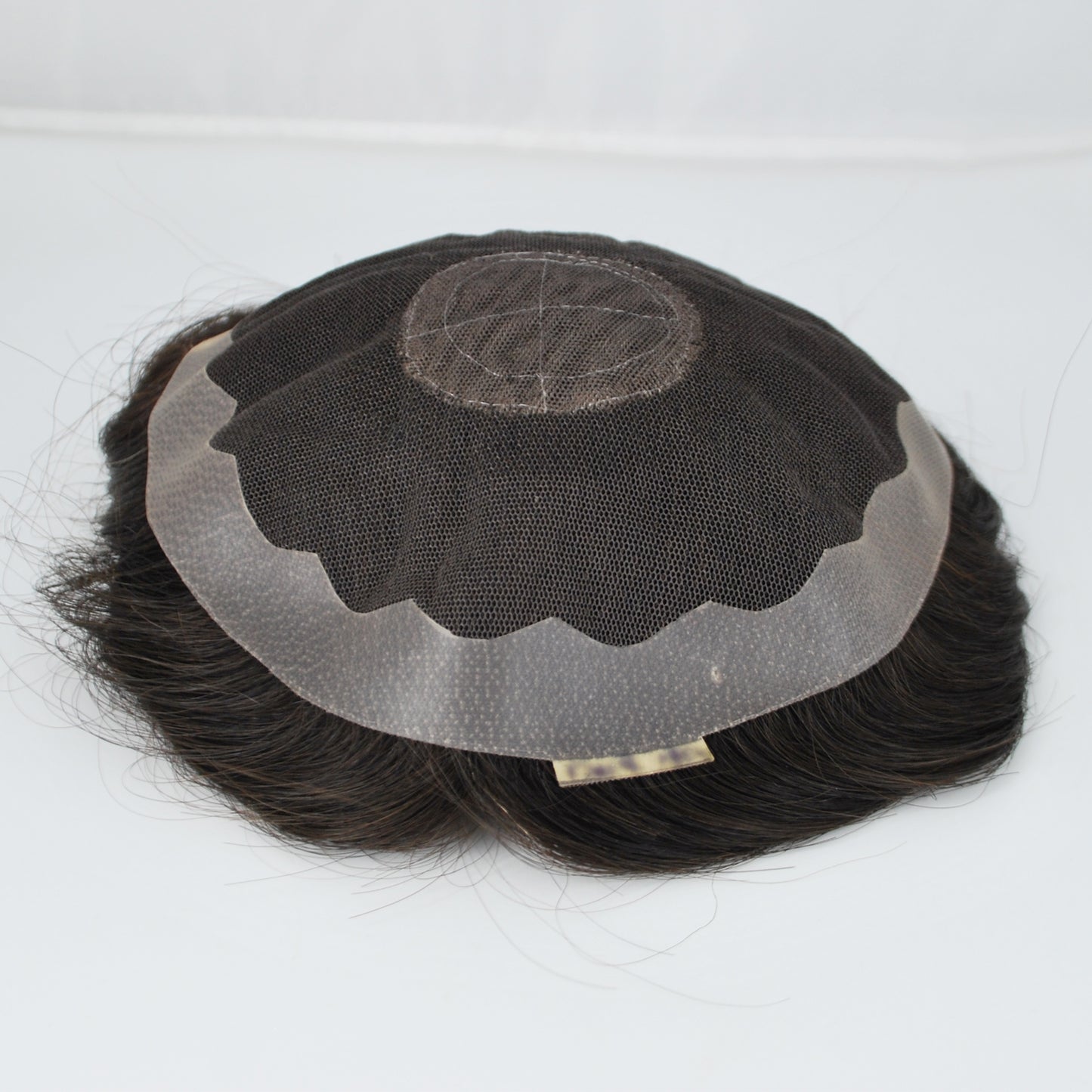 Clearance human hair toupee natural black 7x6.5" prosthesis for men French lace with PU around