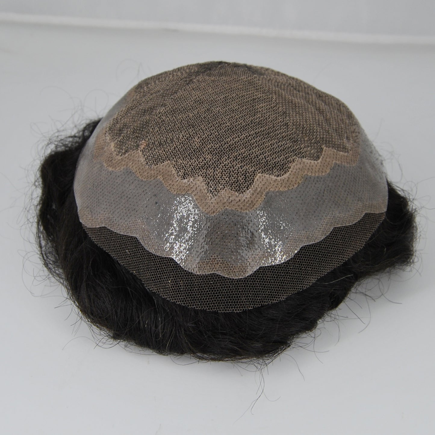 clearance silk base with PU around men's hair replacement natural black color men's toupee