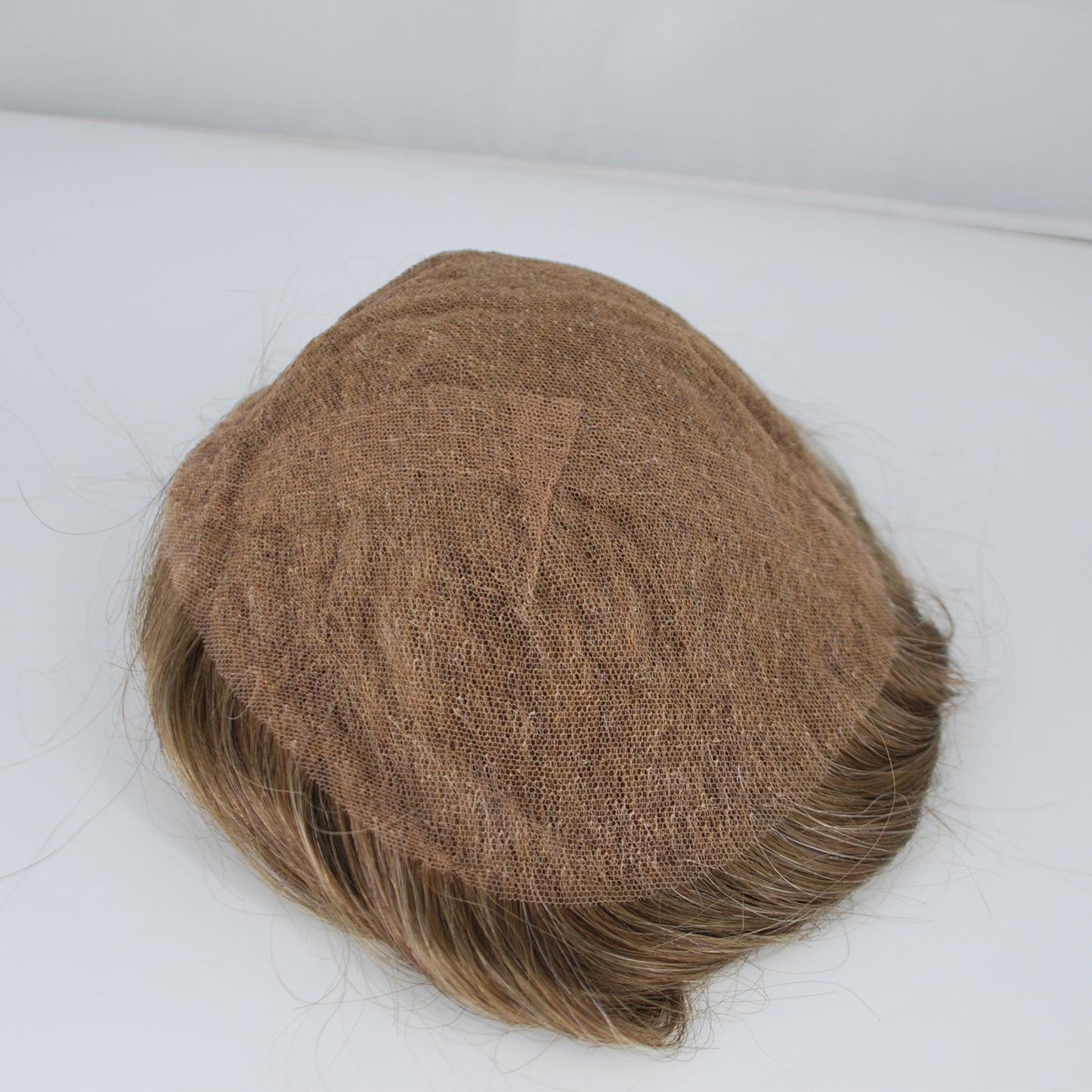 Clearance #7 light brown mixed 10%grey hair all french lace human hair system for men