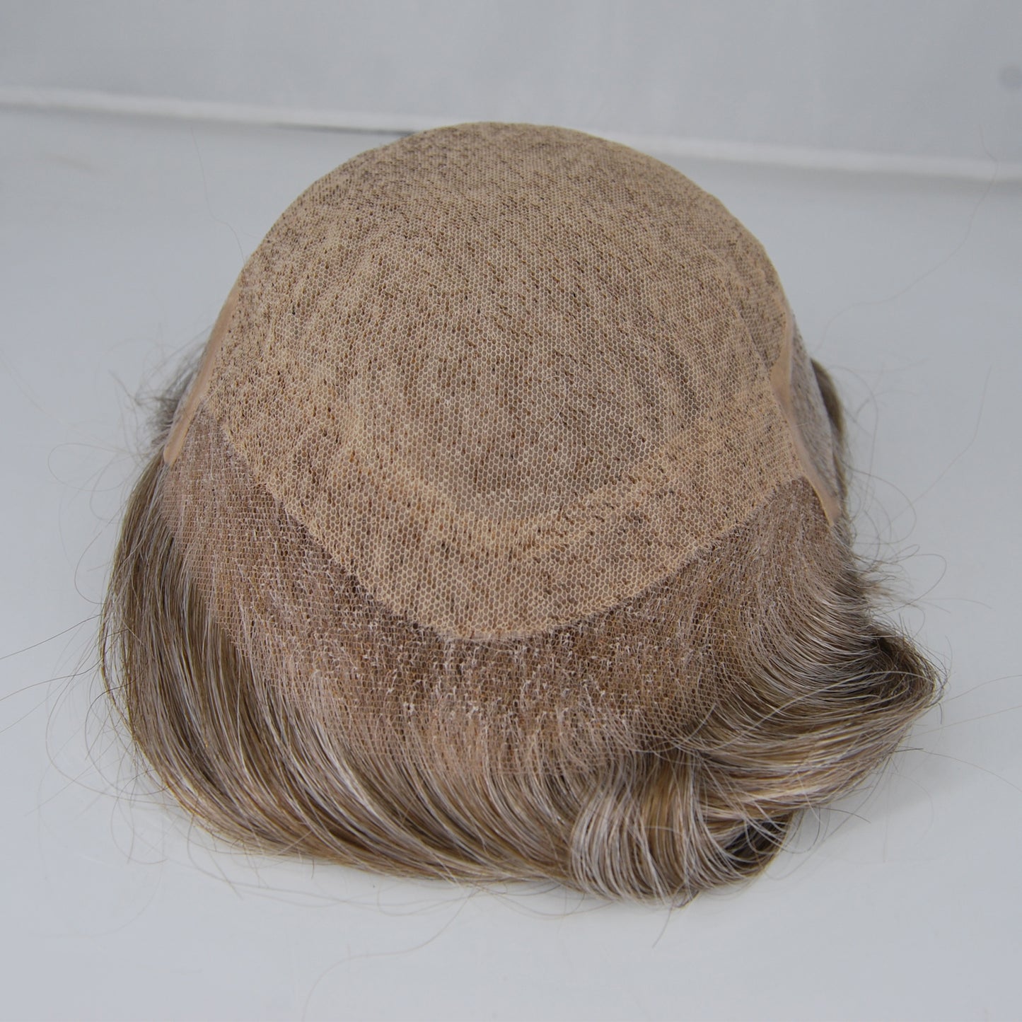 Clearance hair replacement toupee wig #7 light brown with 50% grey hair mixed silk base with PU back and sides