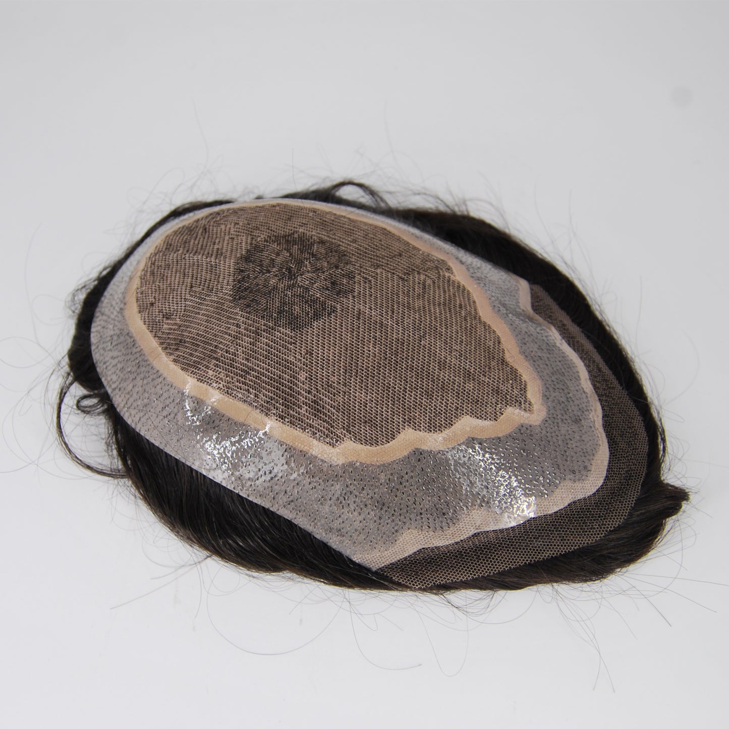 clearance silk base with PU around men's hair replacement natural black color men's toupee
