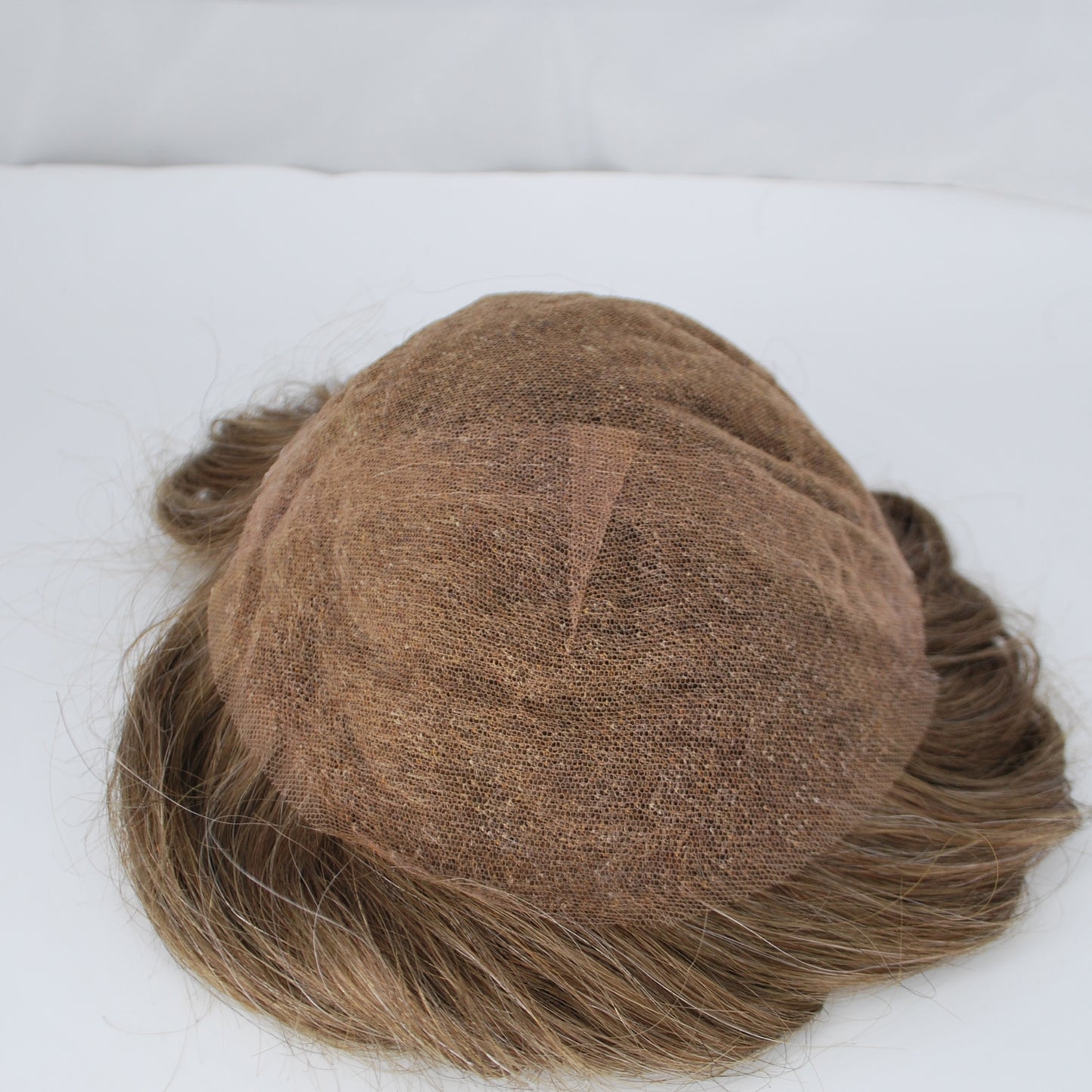 Clearance 9x7" toupee for men #6 light brown mixed 10% grey hair french lace hair system