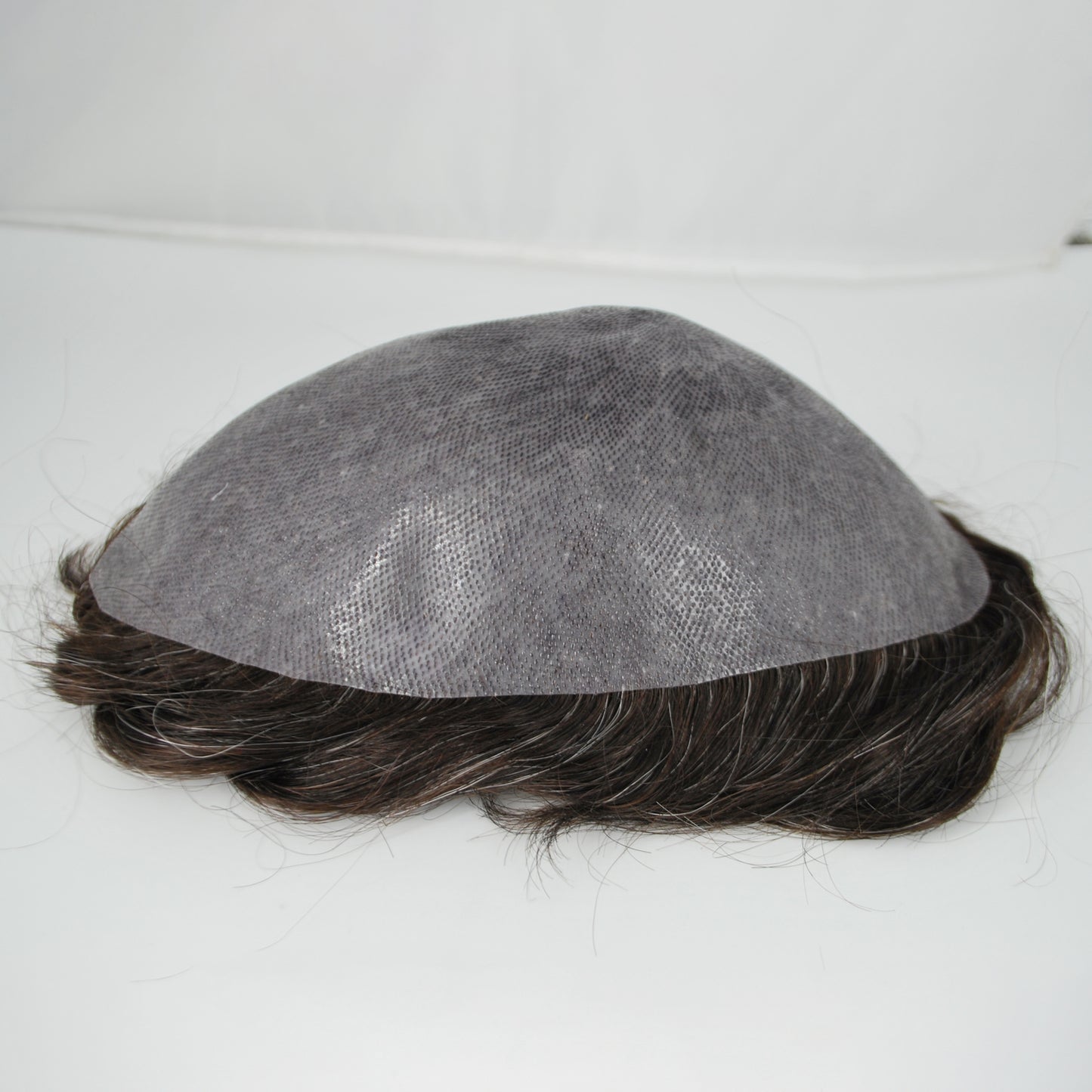 Clearance toupee #2 dark brown mixed 15% grey hair system for men thin PU knotted