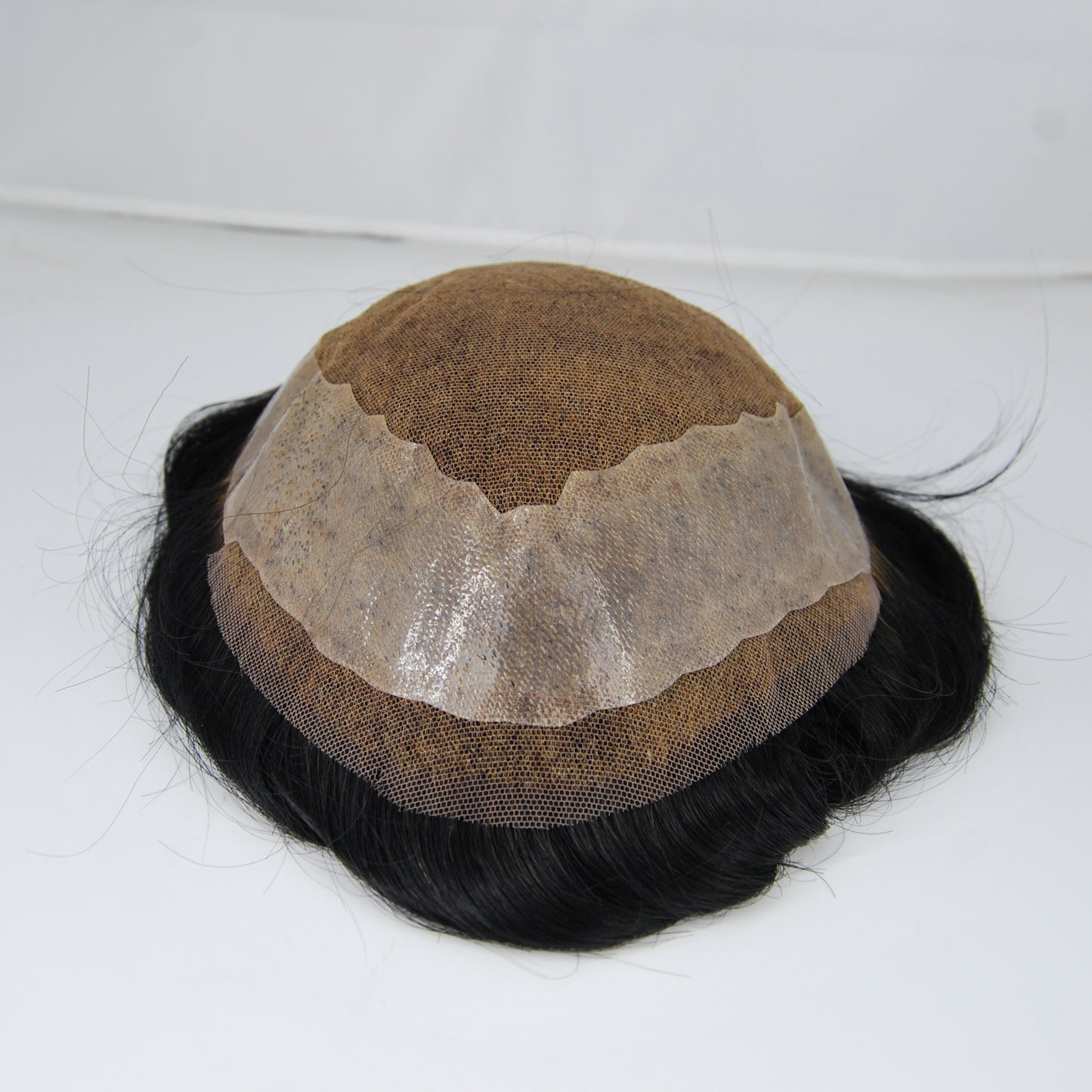 Clearance #1 jet black toupee 9x6.5" French with PU around narrow lace front 9x7" human hair system for men