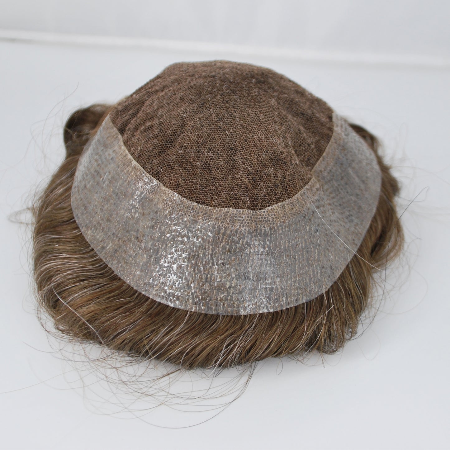 Clearance toupee for men #4 brown color mixed 10% grey hair French lace with PU around