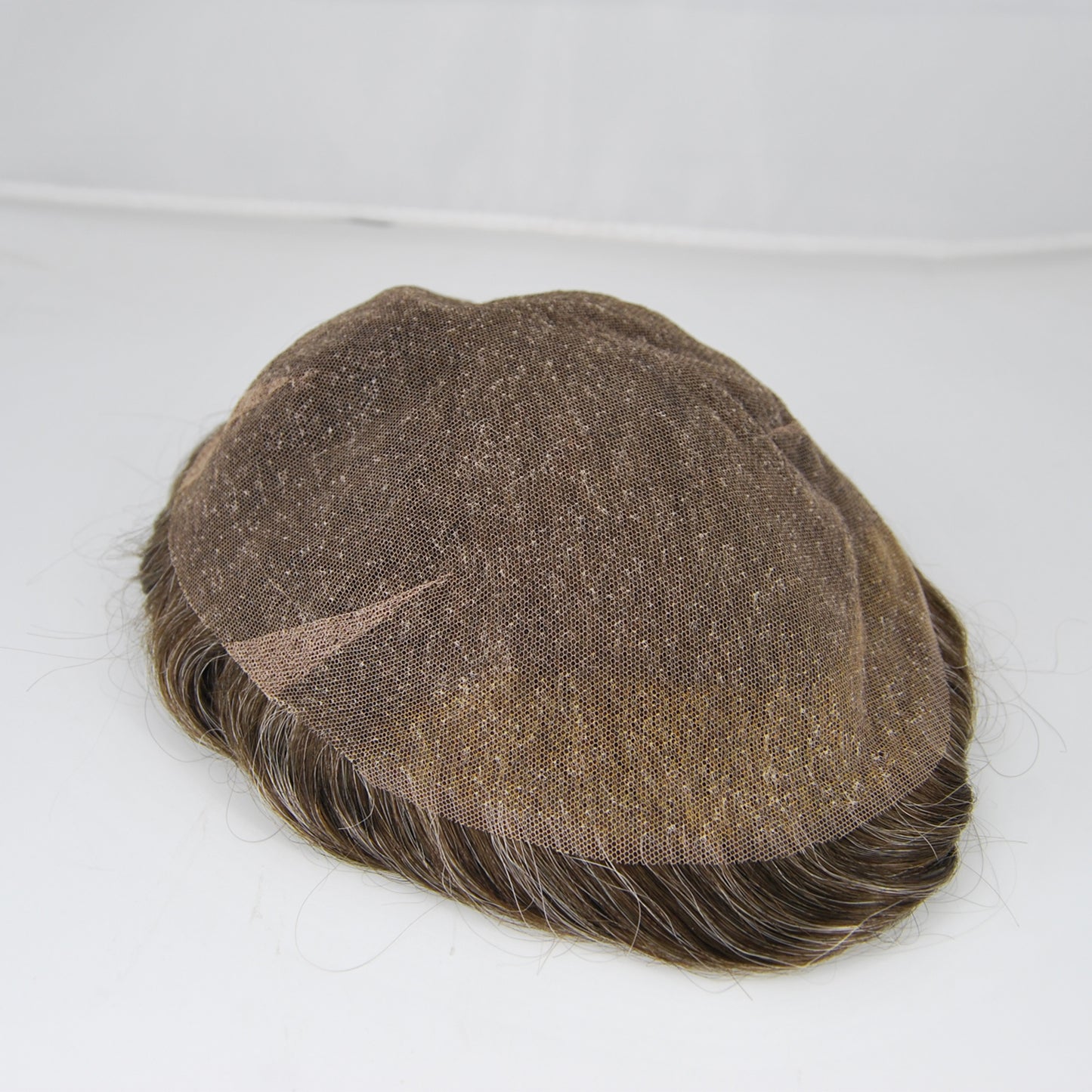 Clearance toupee dark brown mixed 20% grey hair piece for men all french lace durable breathable hair system