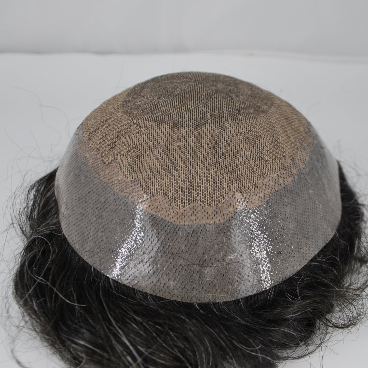 clearance toupee grey mixed hair system for men #1b 10 hair piece silk base with PU