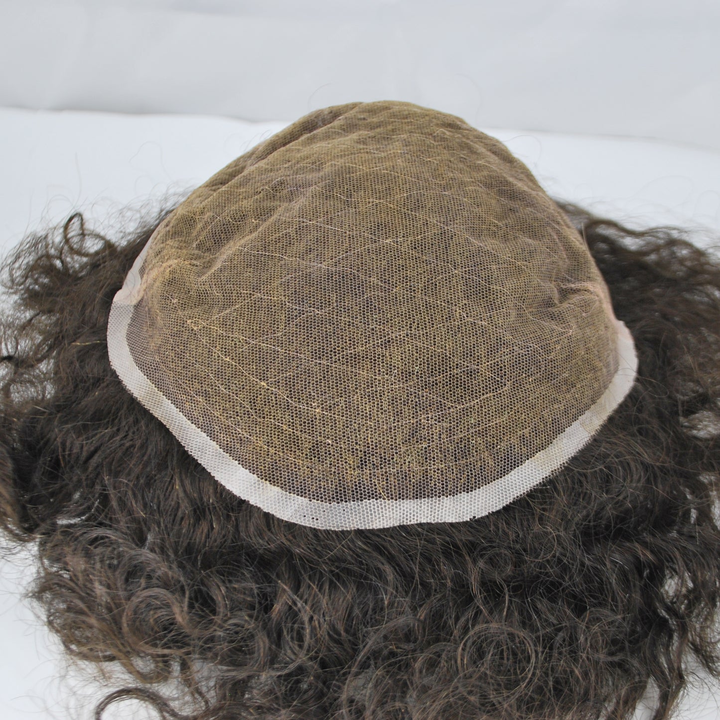 Clearance men hair system 1.4 cm curly toupee #2 dark brown all French lace hair replacement
