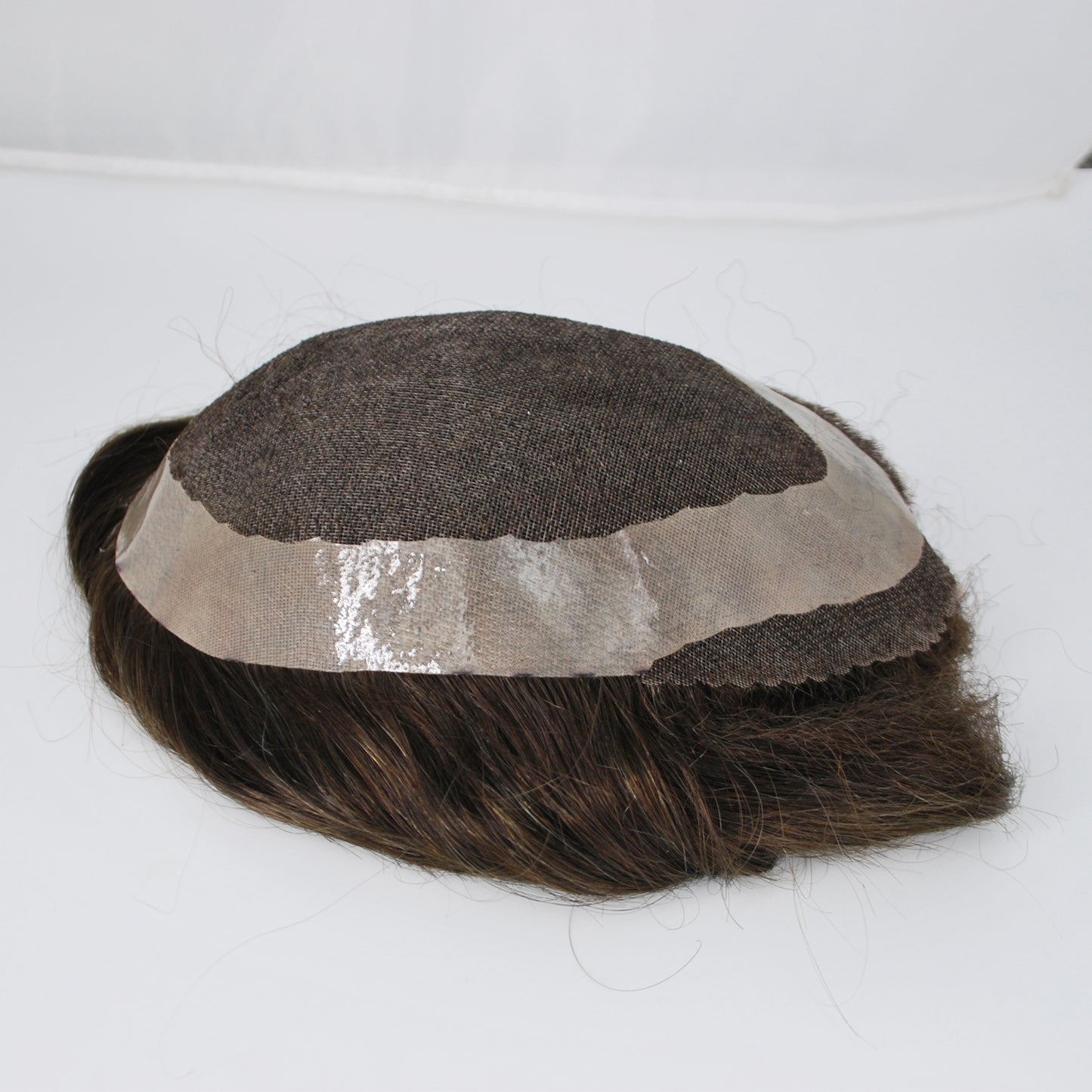 Clearance toupee #3 ash brown durable welded mono with PU around 8.5x5.75 inch men hair replacement wig