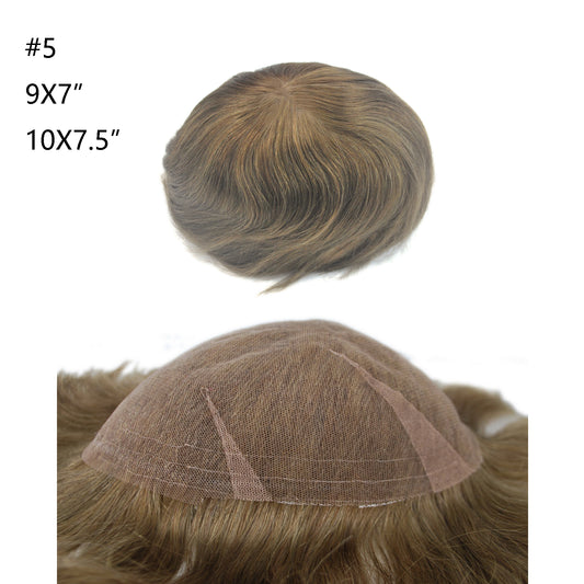 #5 Light Brown All Swiss Lace Toupee for Men Bleached Knots Human Hair Replacement Systems