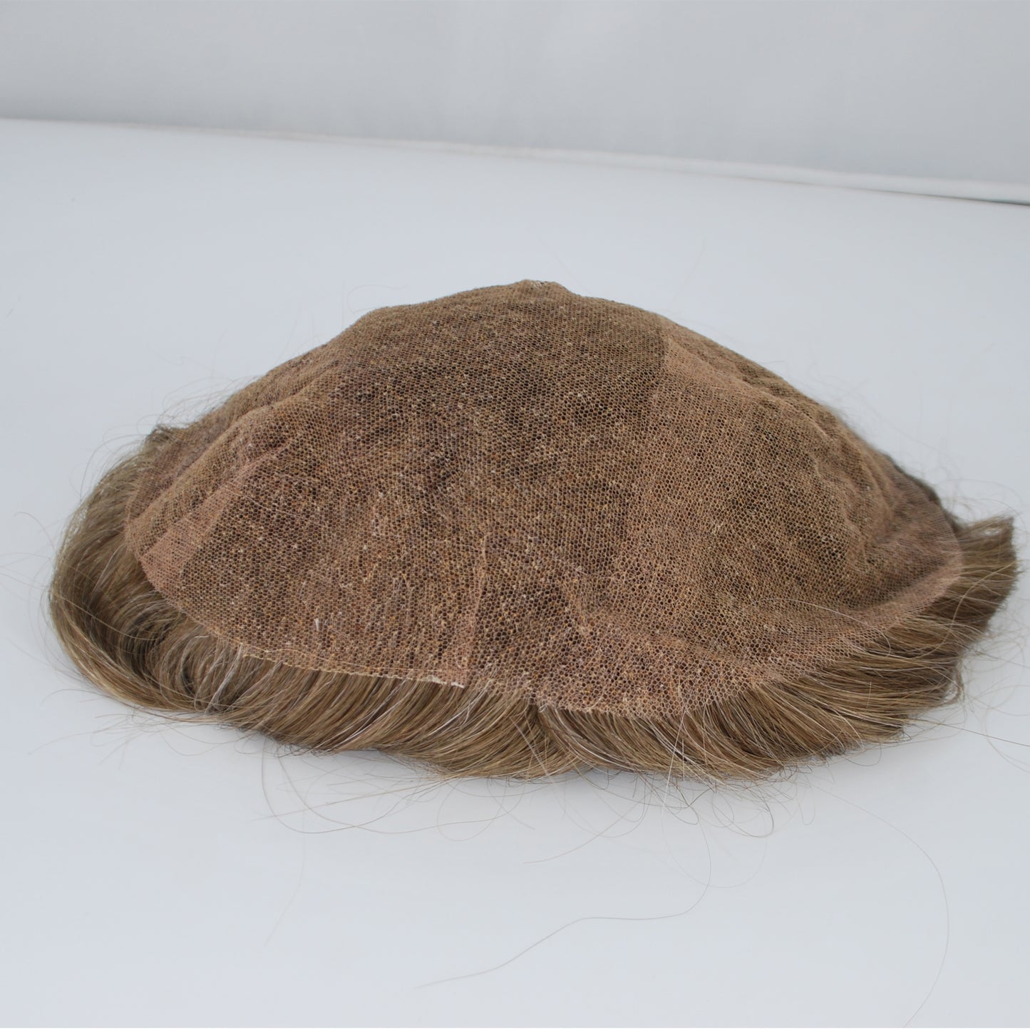 Clearance #7 light brown mixed 10%grey hair all french lace human hair system for men