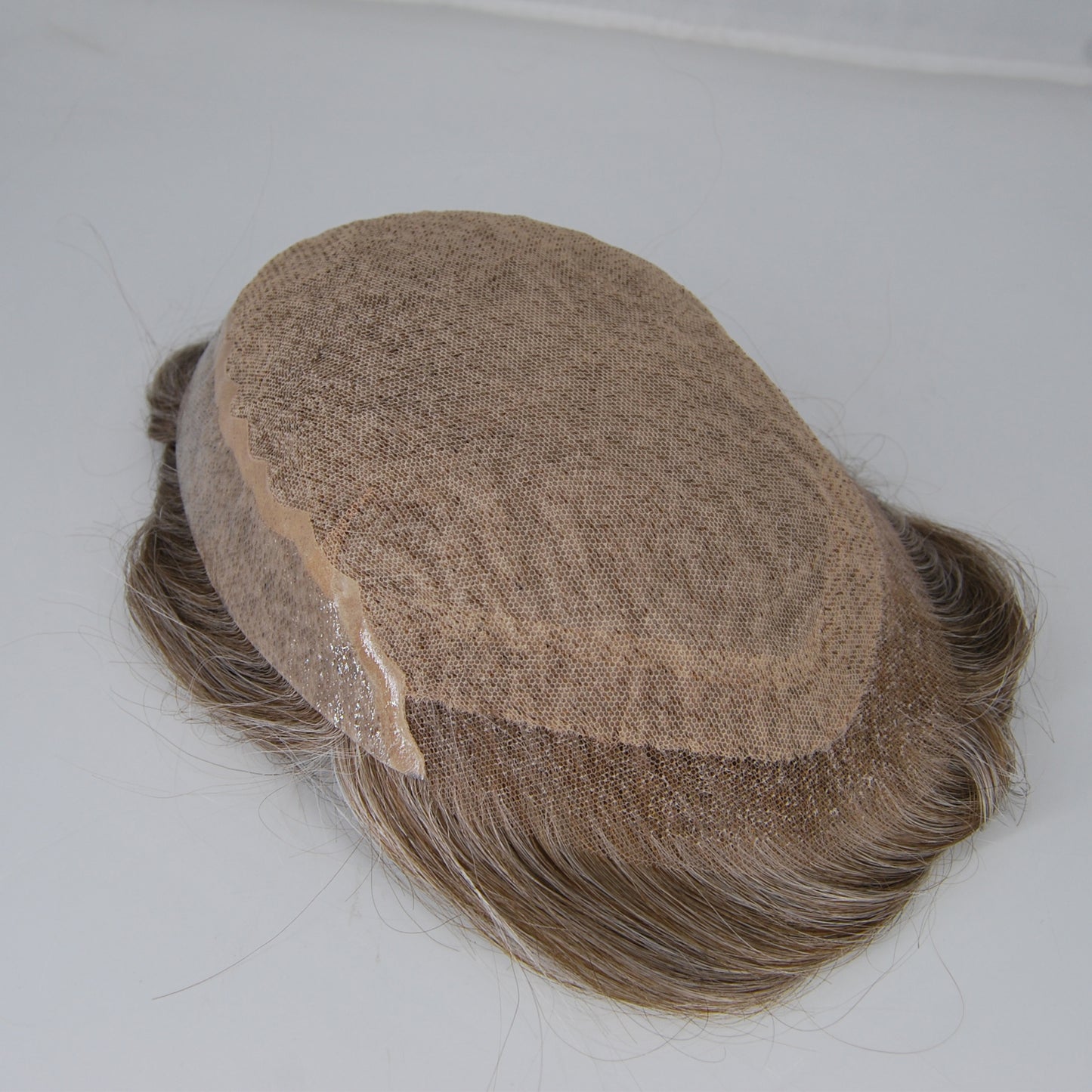 Clearance hair replacement toupee wig #7 light brown with 50% grey hair mixed silk base with PU back and sides