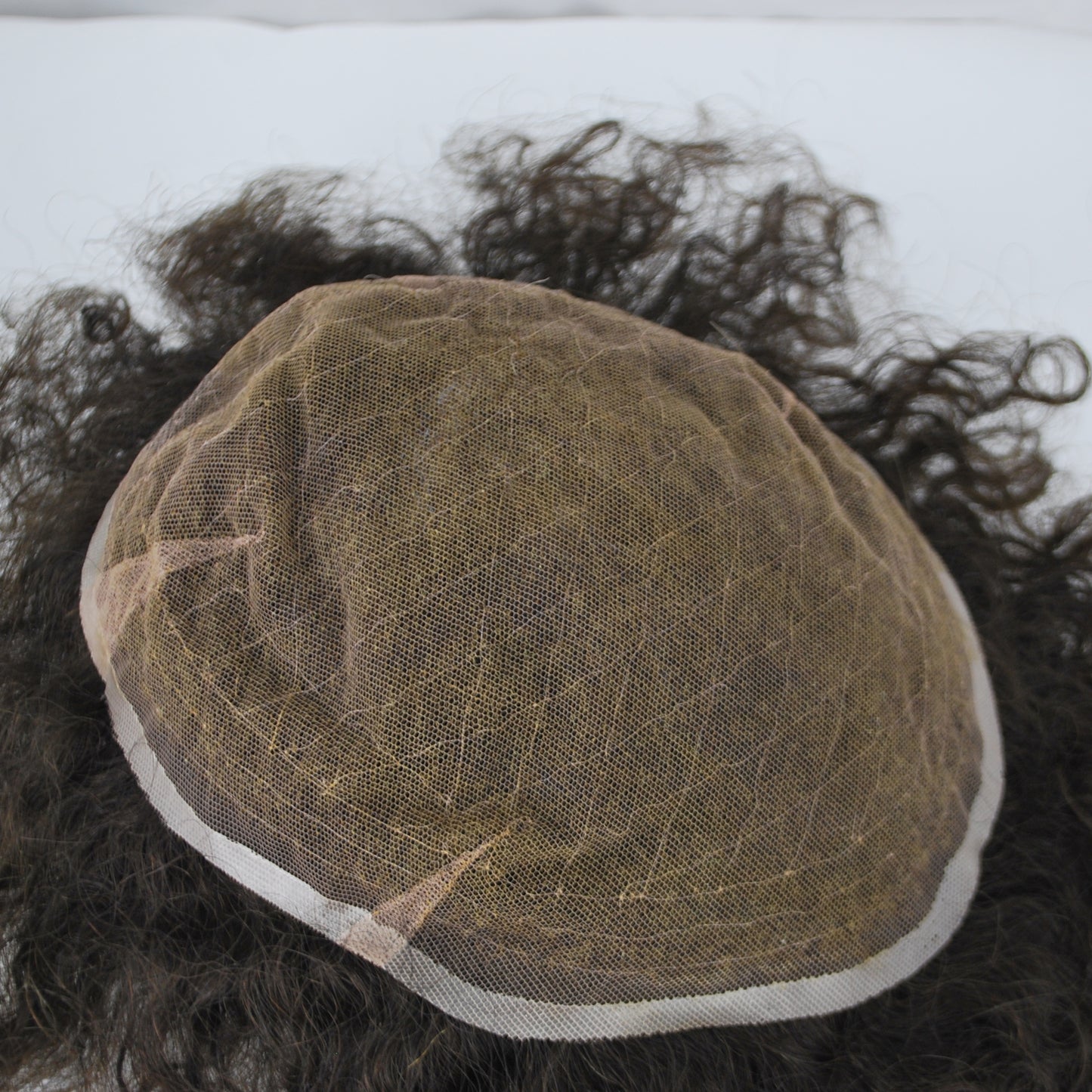 Clearance men hair system 1.4 cm curly toupee #2 dark brown all French lace hair replacement
