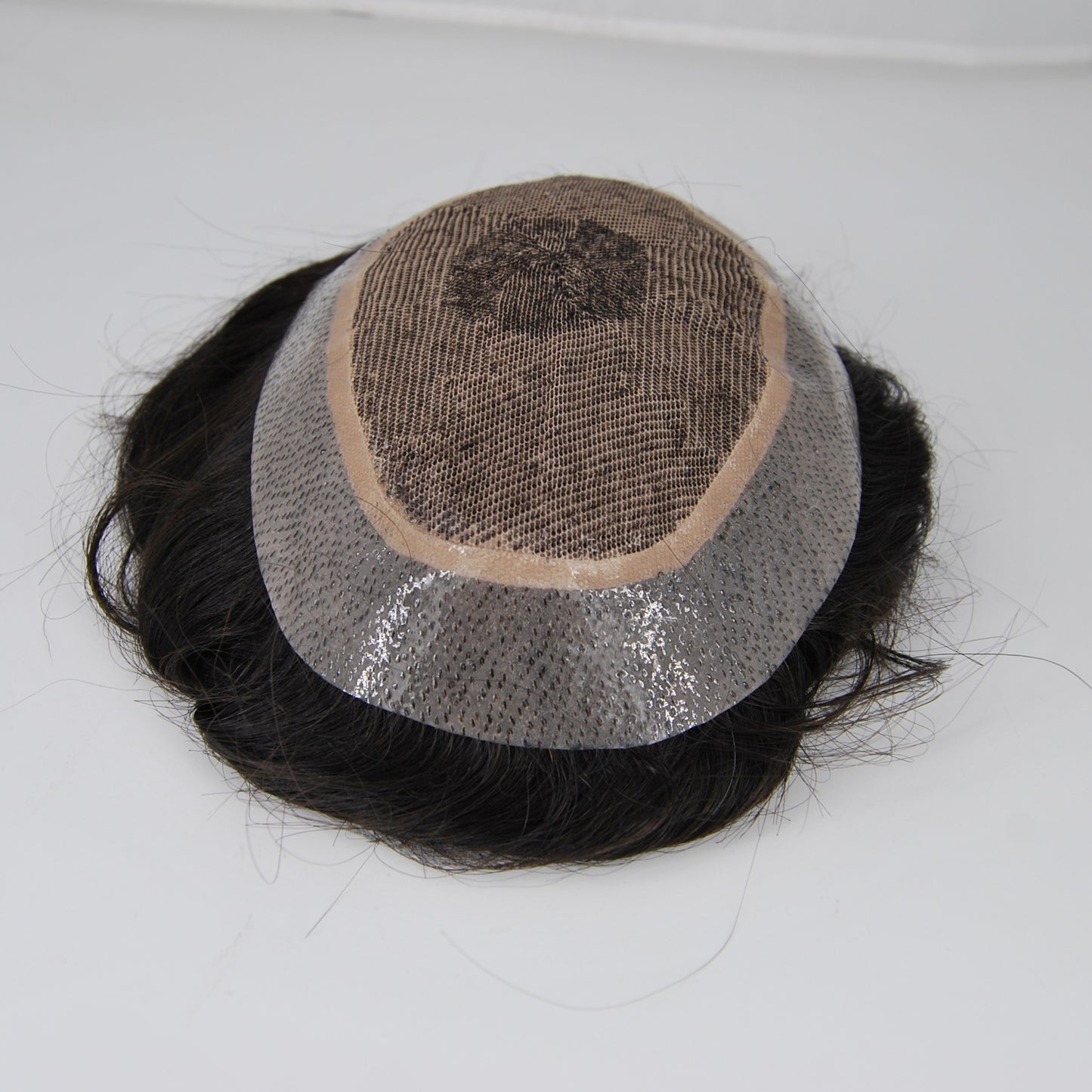 clearance silk base with PU around men's hair replacement natural black color men's toupee