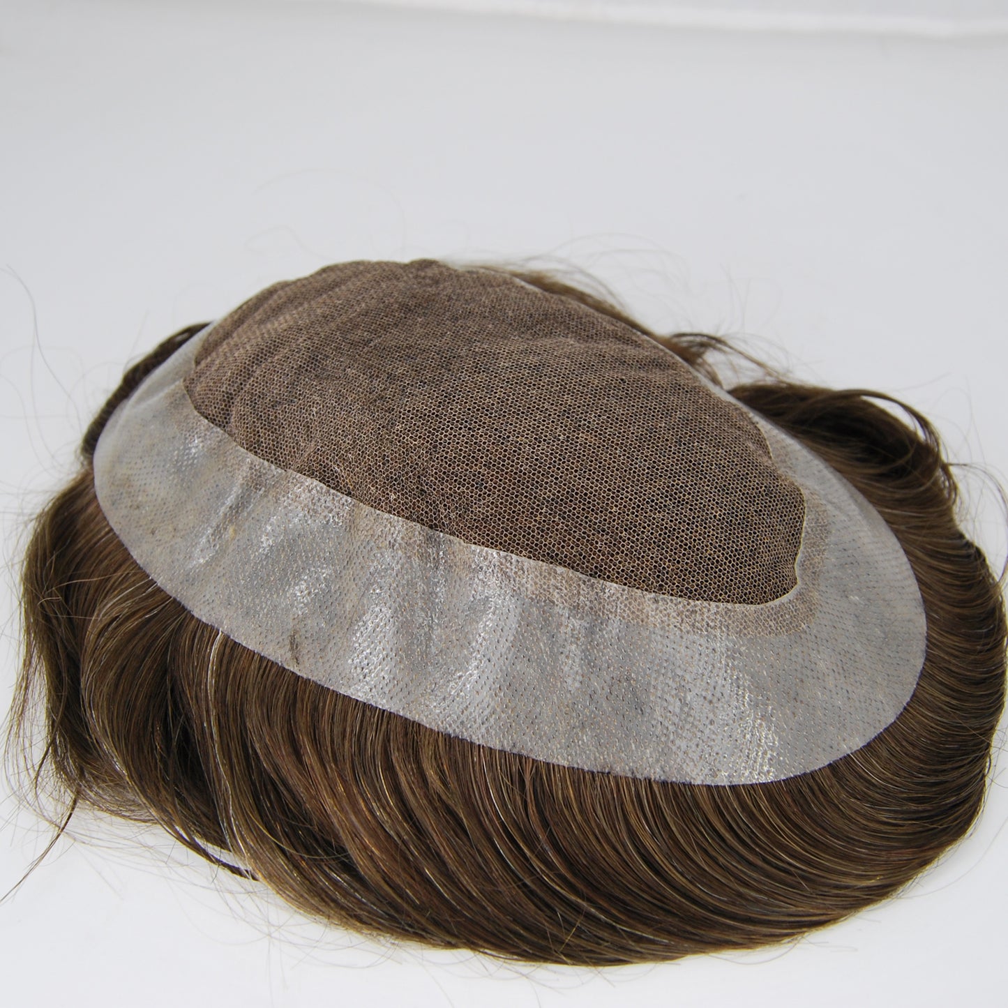 Clearance #4 10% grey human hair system for men french lace with PU around men hair replacement