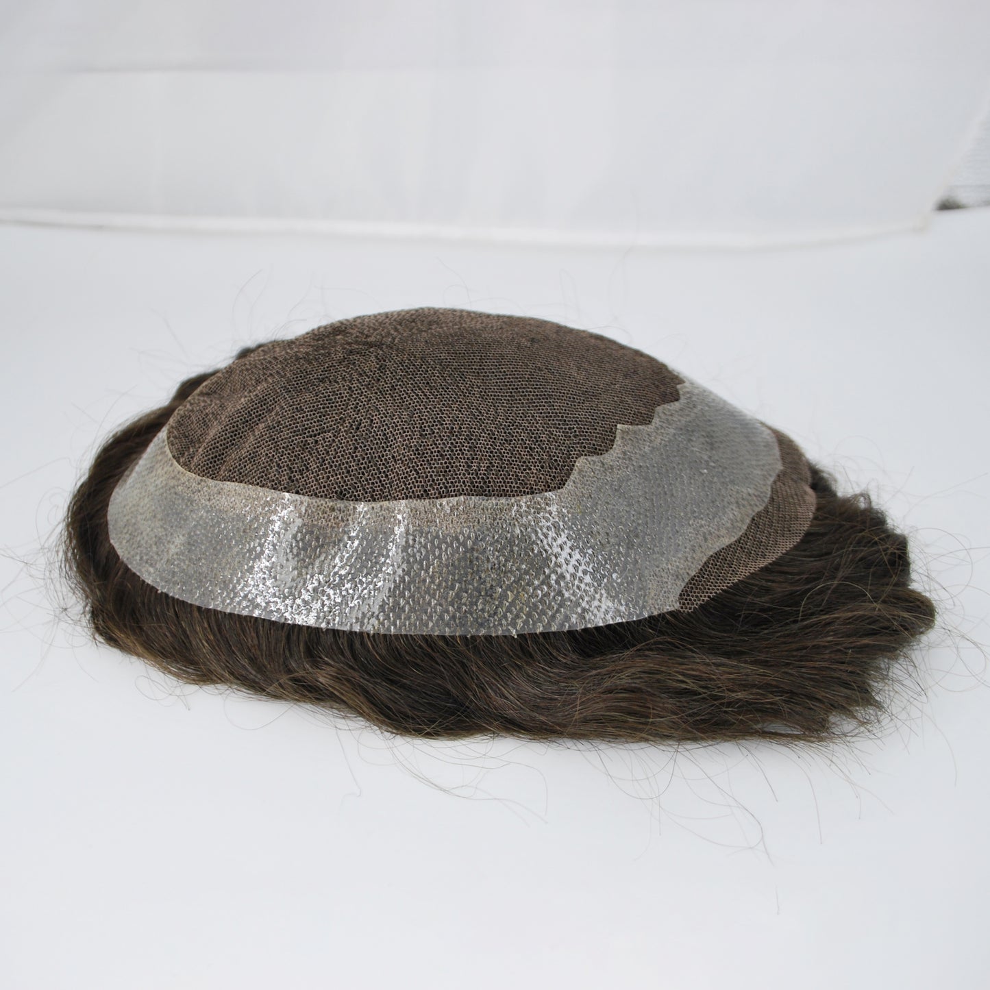 Clearance 8x6 men toupee french lace with PU around dark brown hair system lace front hairpiece
