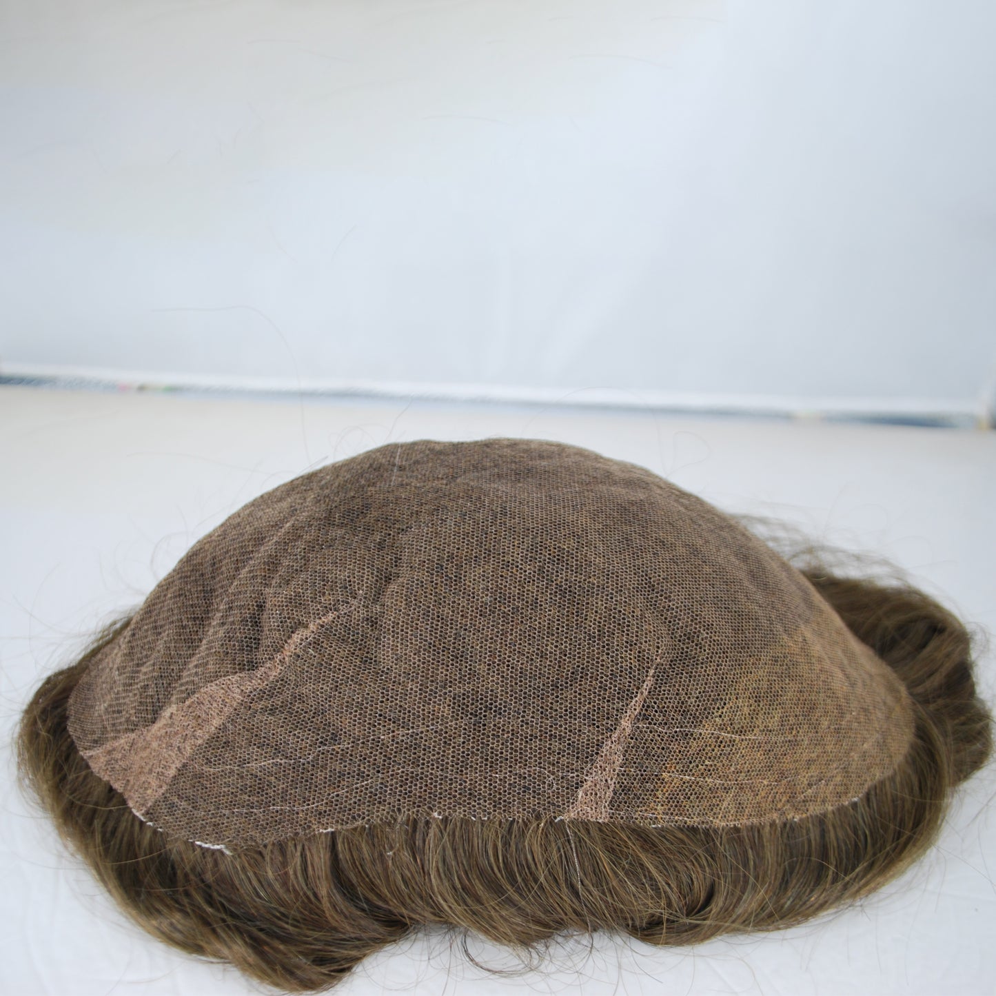 Clearance#4 medium brown toupee for old man 9.5x6.5" French lace men's hair piece