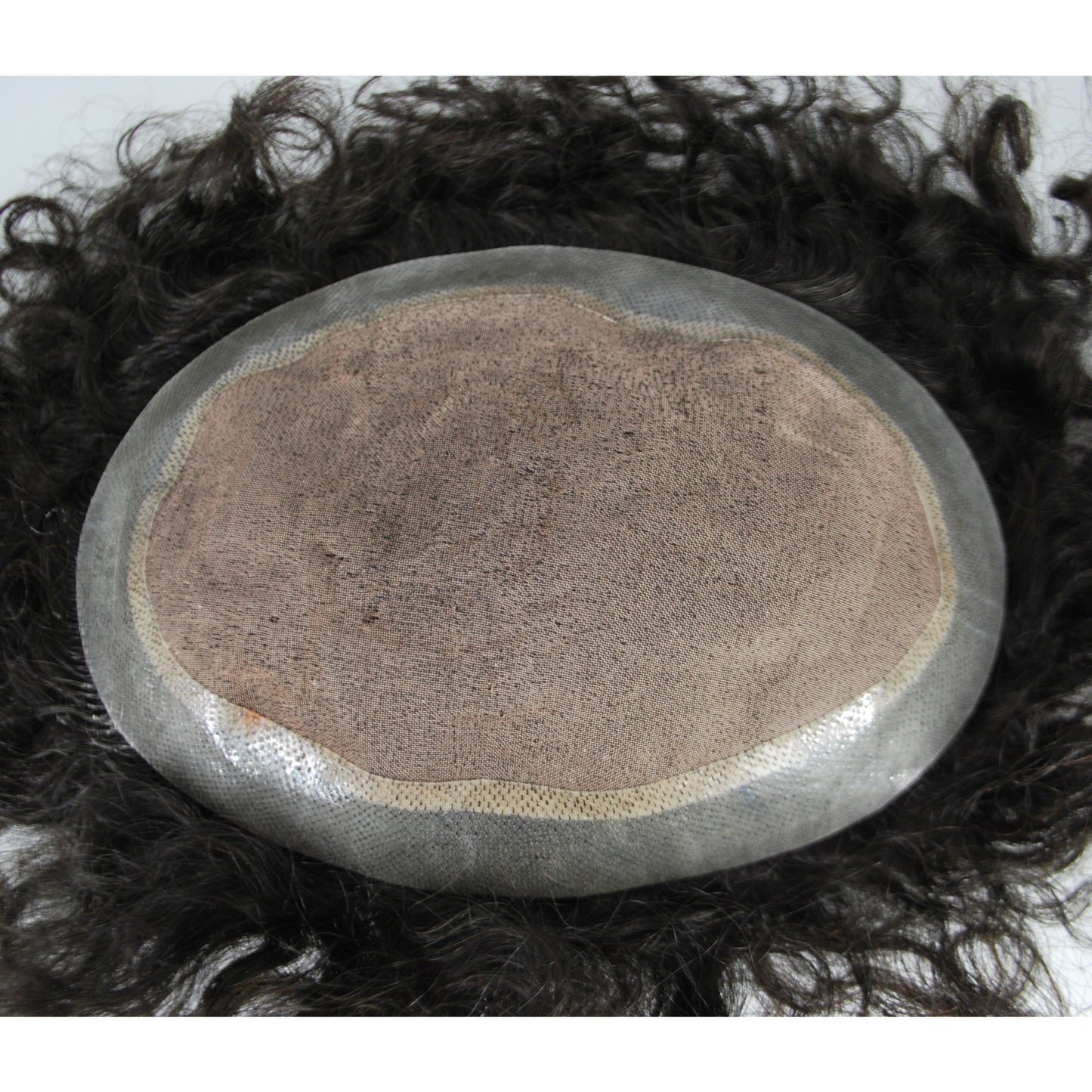 Clearance toupee hair piece for men mono with PU around curly hair system natural black hair