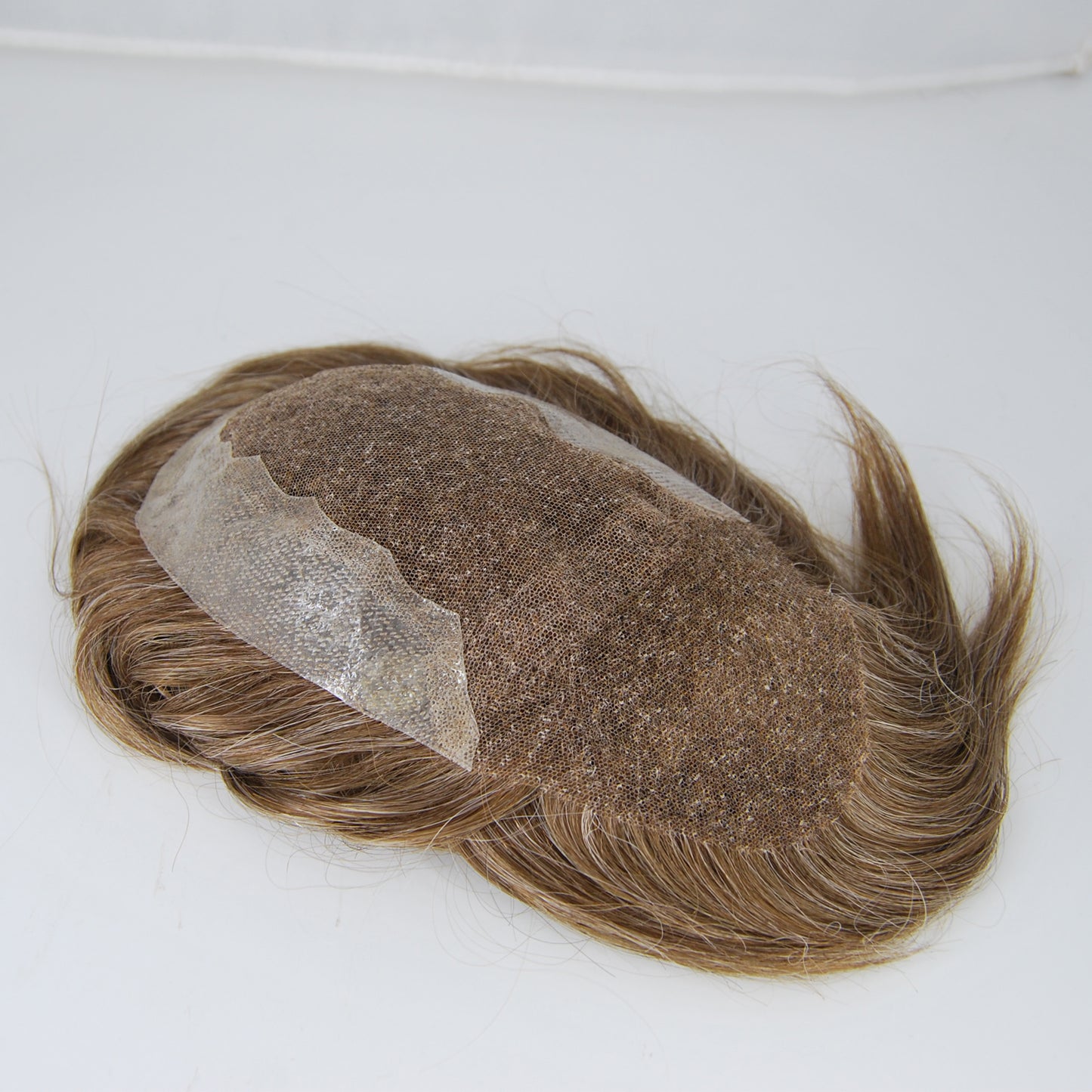 Clearance toupee #7 light brown mixed 20% grey hair system French lace with PU back and sides