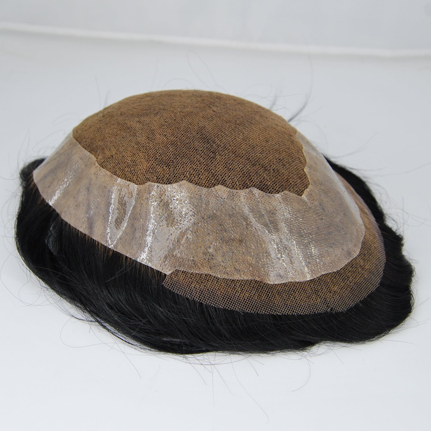 Clearance #1 jet black toupee 9x6.5" French with PU around narrow lace front 9x7" human hair system for men