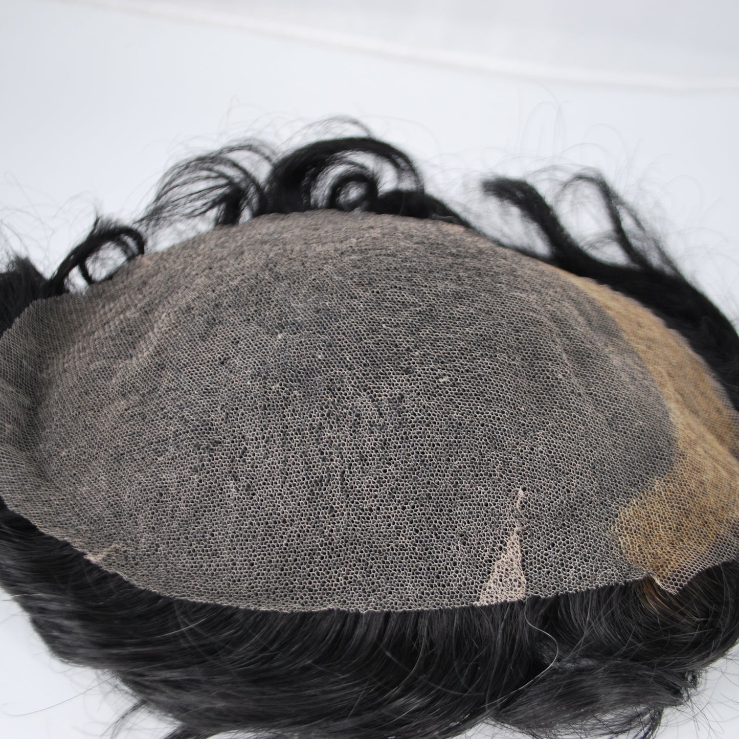Clearance toupee #1 jet black with 5% grey mixed men hair system all french lace 130% medium density hair piece