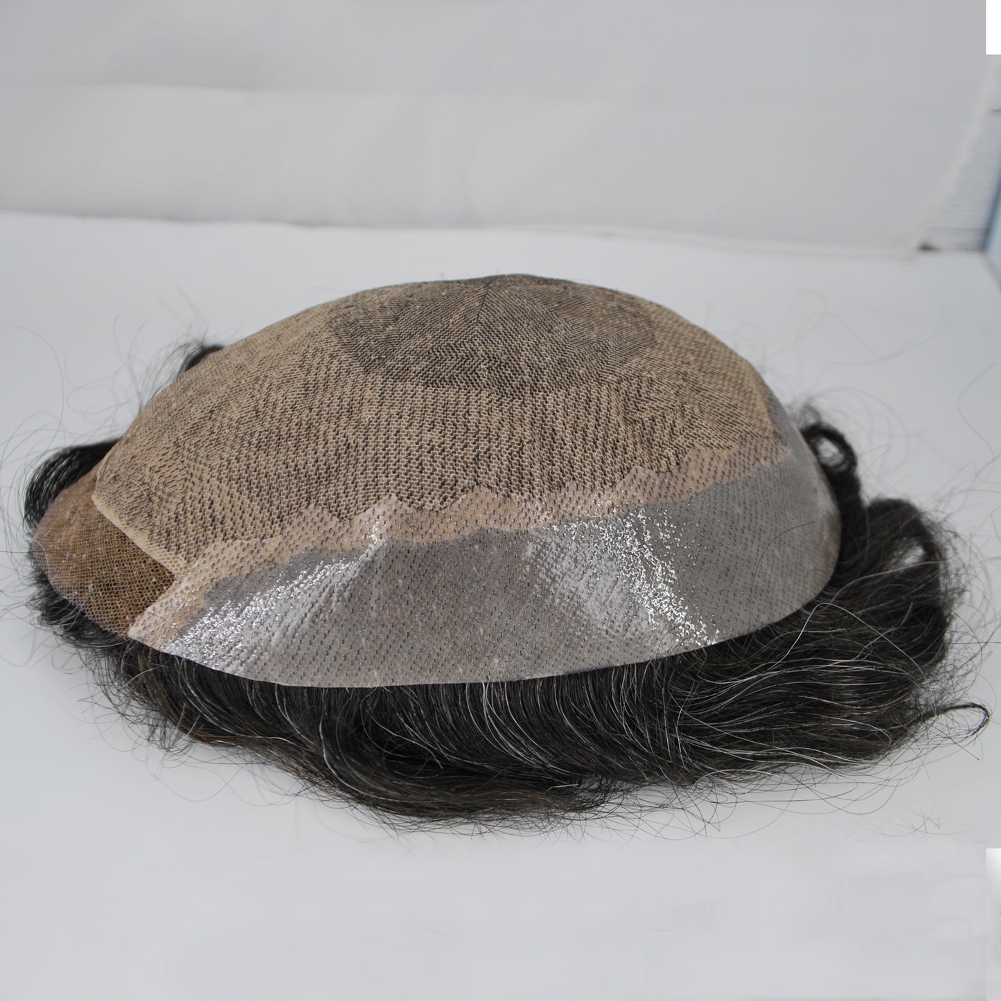 clearance toupee grey mixed hair system for men #1b 10 hair piece silk base with PU