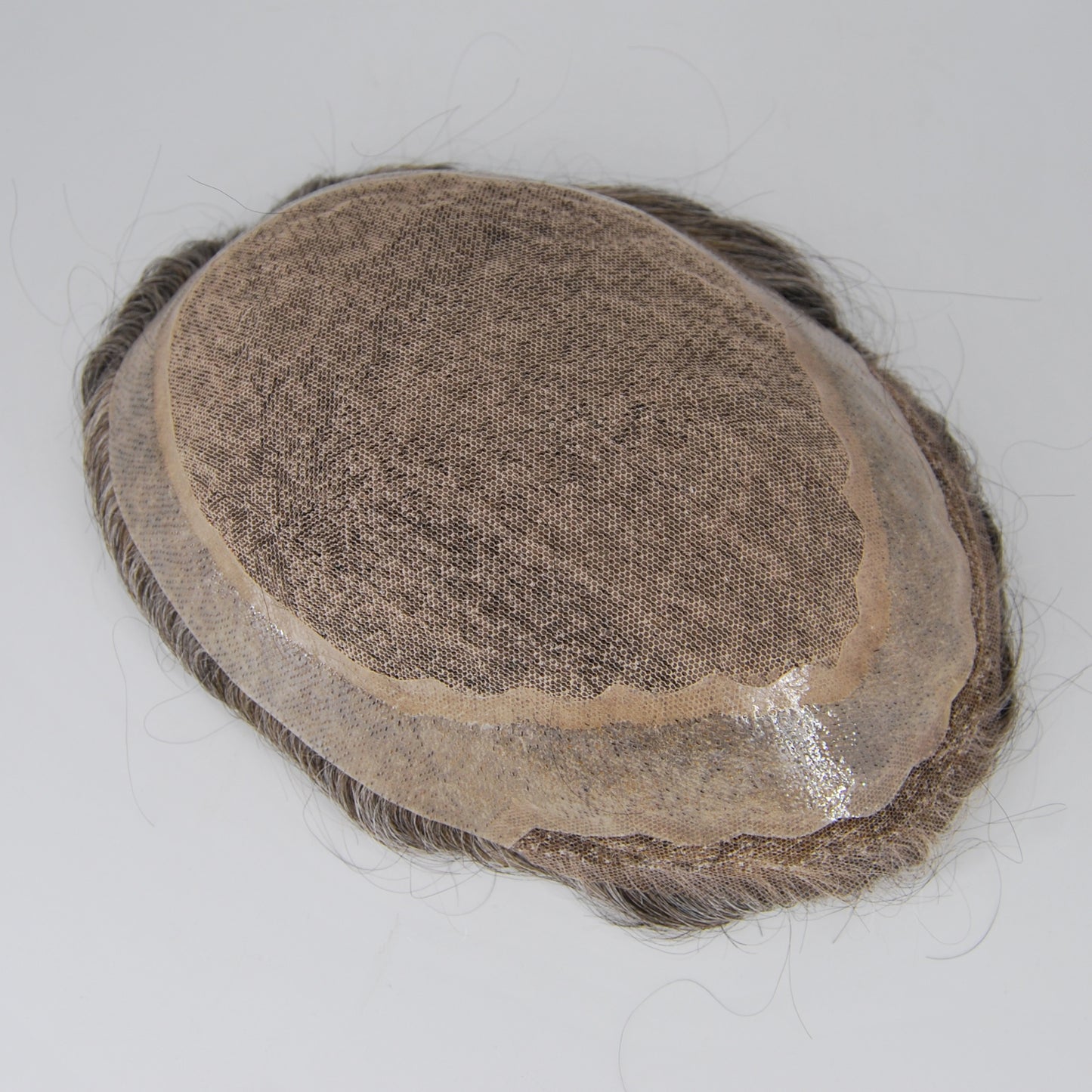 Clearance toupee silk base with PU around hair system #1 jet black mixed 50% grey hair system