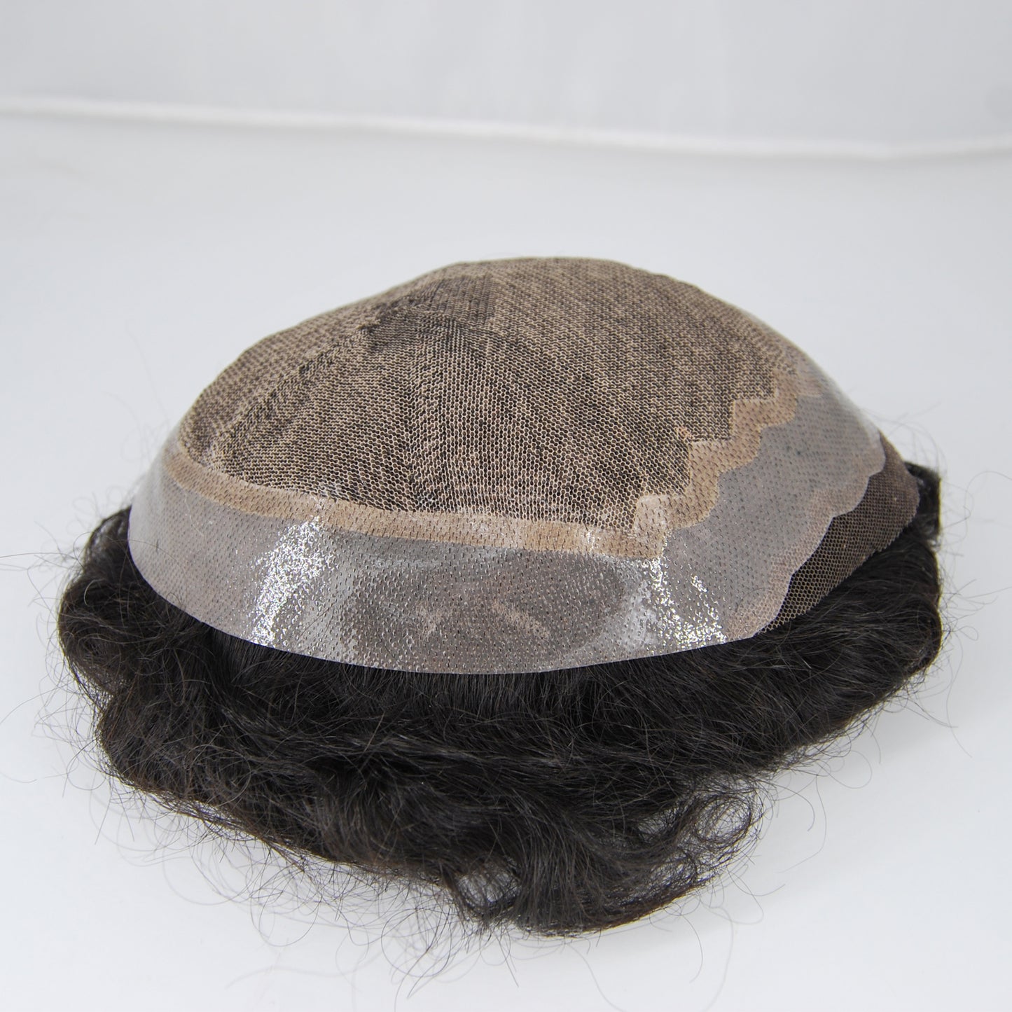 clearance silk base with PU around men's hair replacement natural black color men's toupee