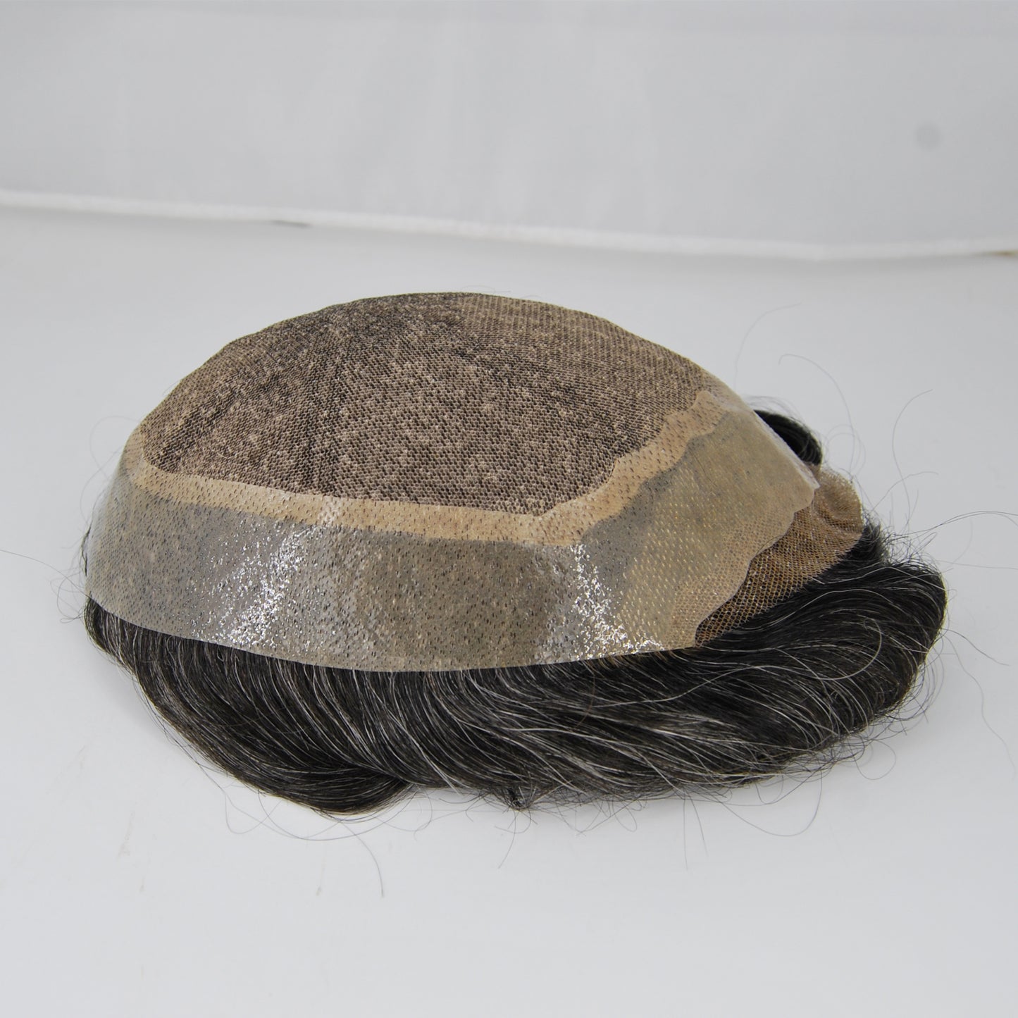 Clearance toupee wig for men #1B35 grey mixed hair system Silk base with PU around