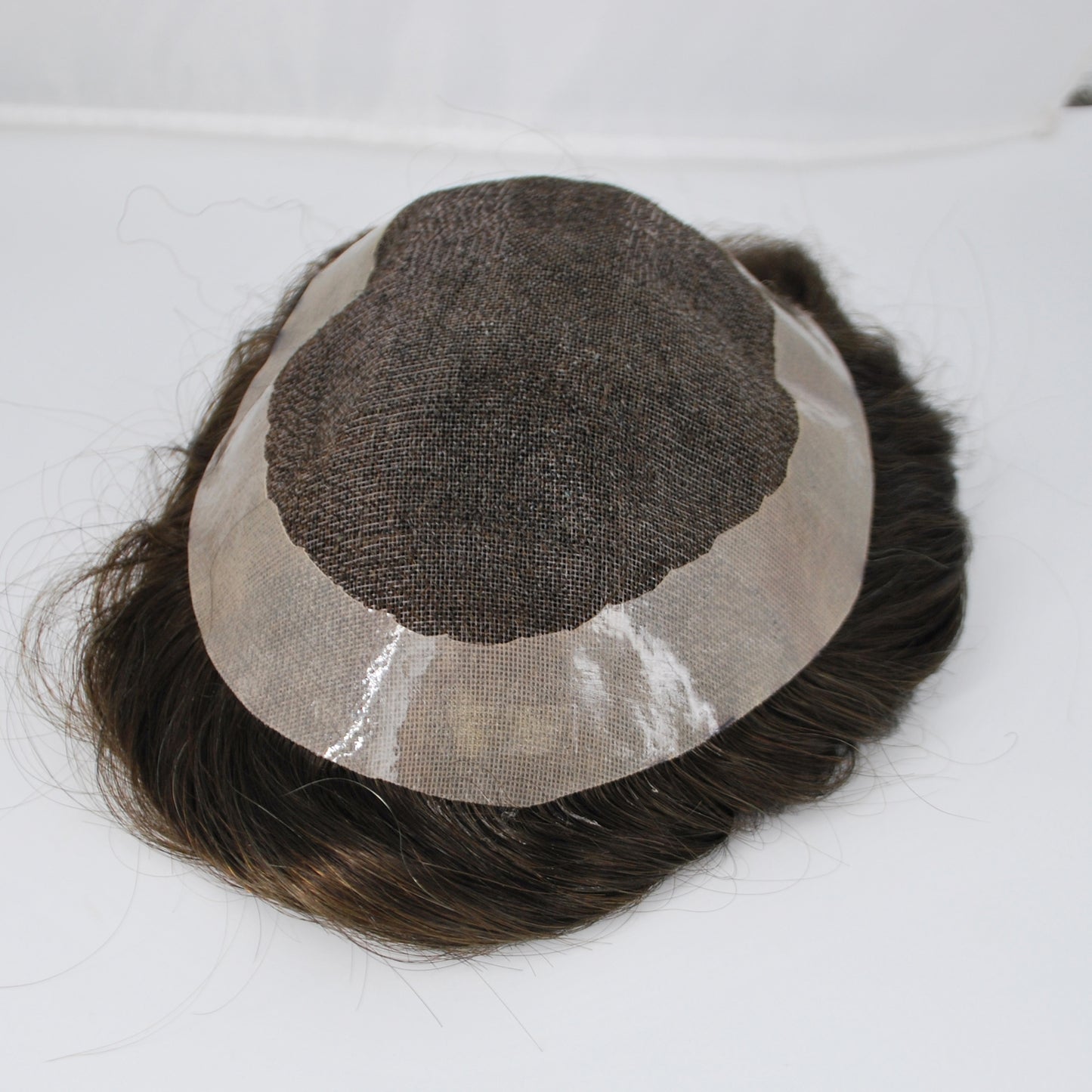 Clearance toupee #3 ash brown durable welded mono with PU around 8.5x5.75 inch men hair replacement wig
