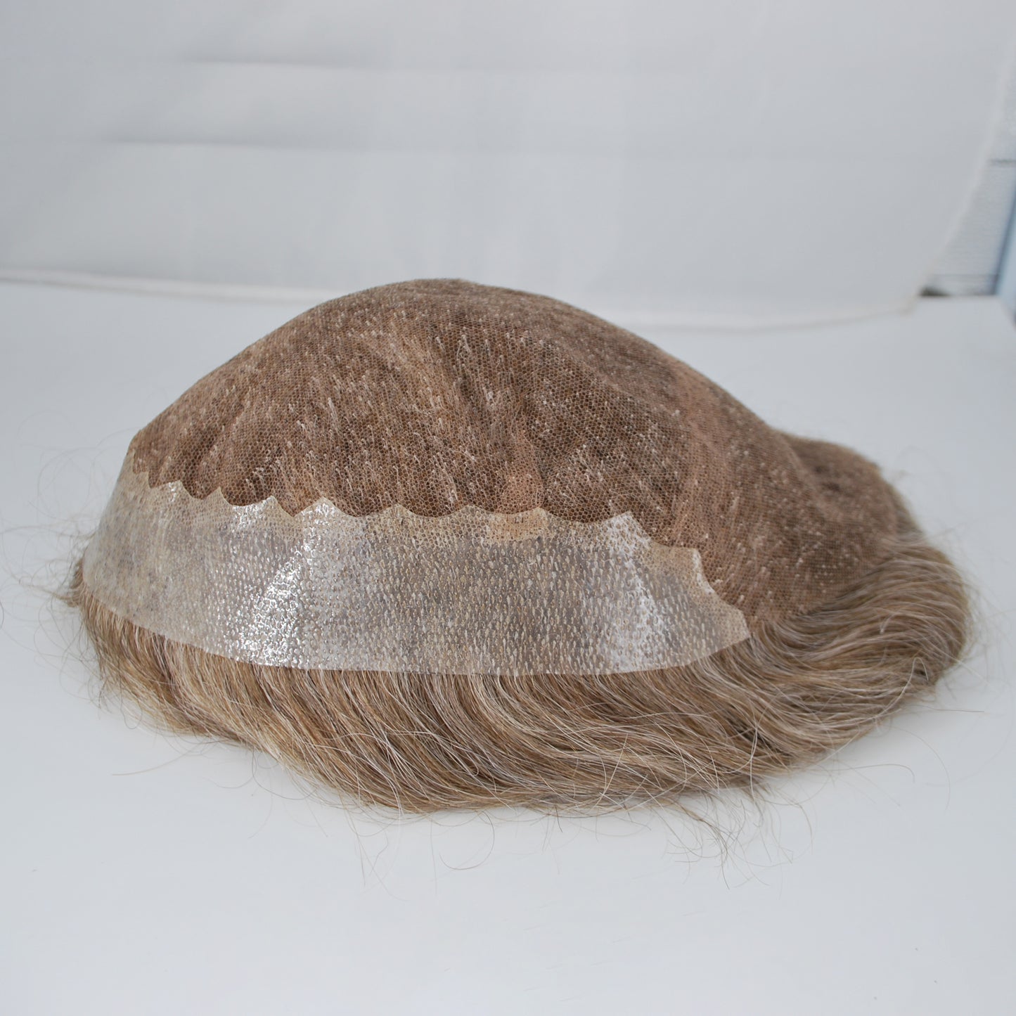 Clearance toupee for men #7 mixed 45% grey french lace with PU back and sides men hair system