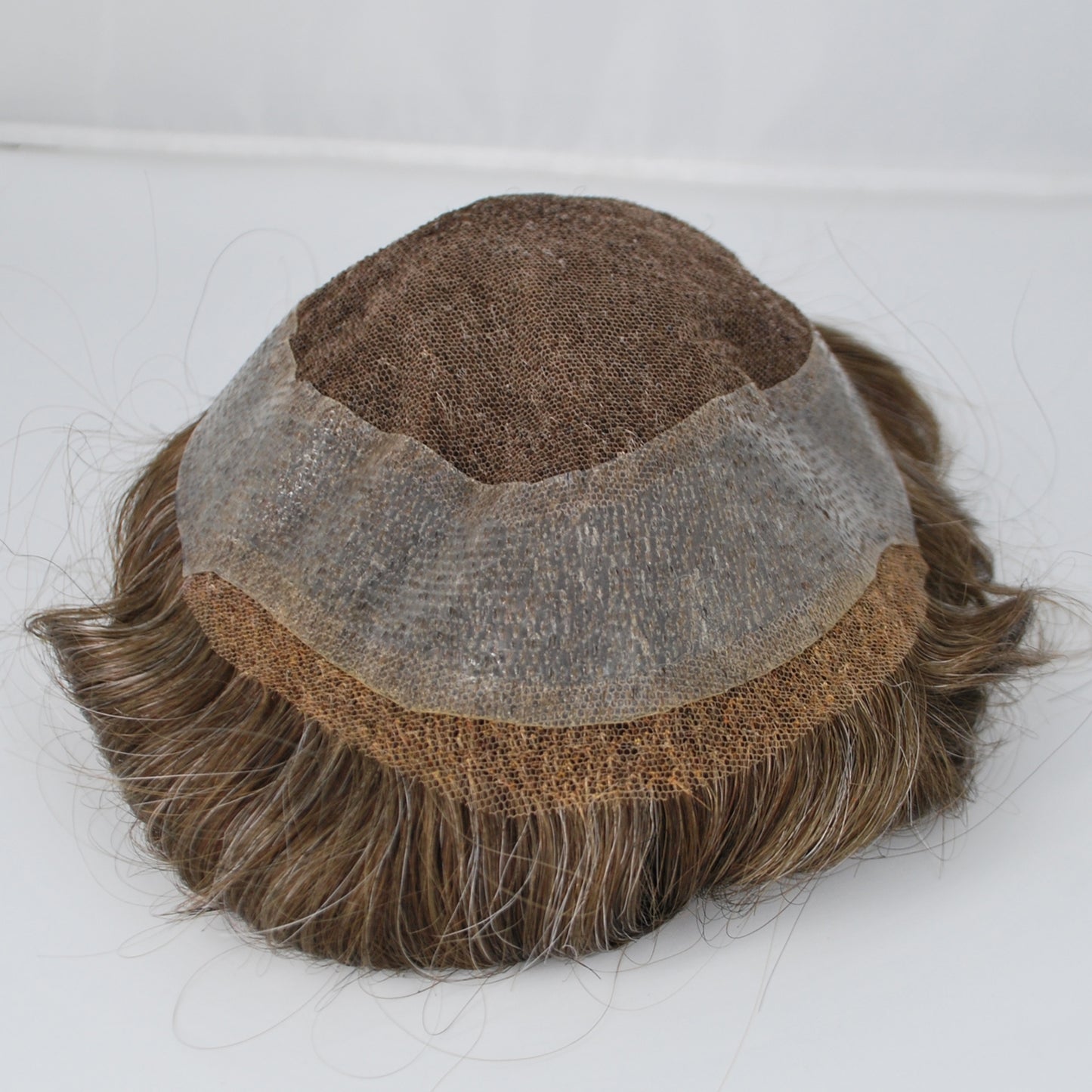Clearance toupee for men #4 brown color mixed 10% grey hair French lace with PU around